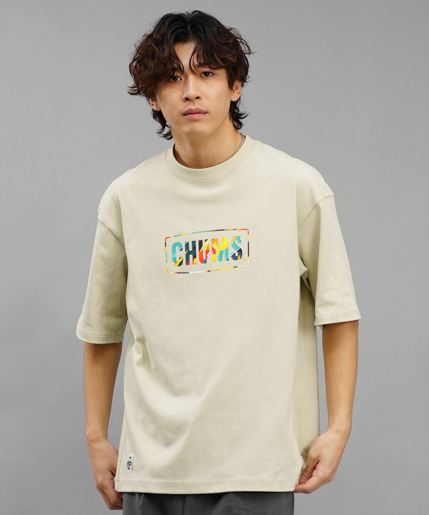 【マトメガイ対象】CHUMS チャムス メンズ Tシャツ 半袖 ロゴ ブービーバード マーブル柄 バックプリント オーバーサイズ CH01-2357(Z077-M)