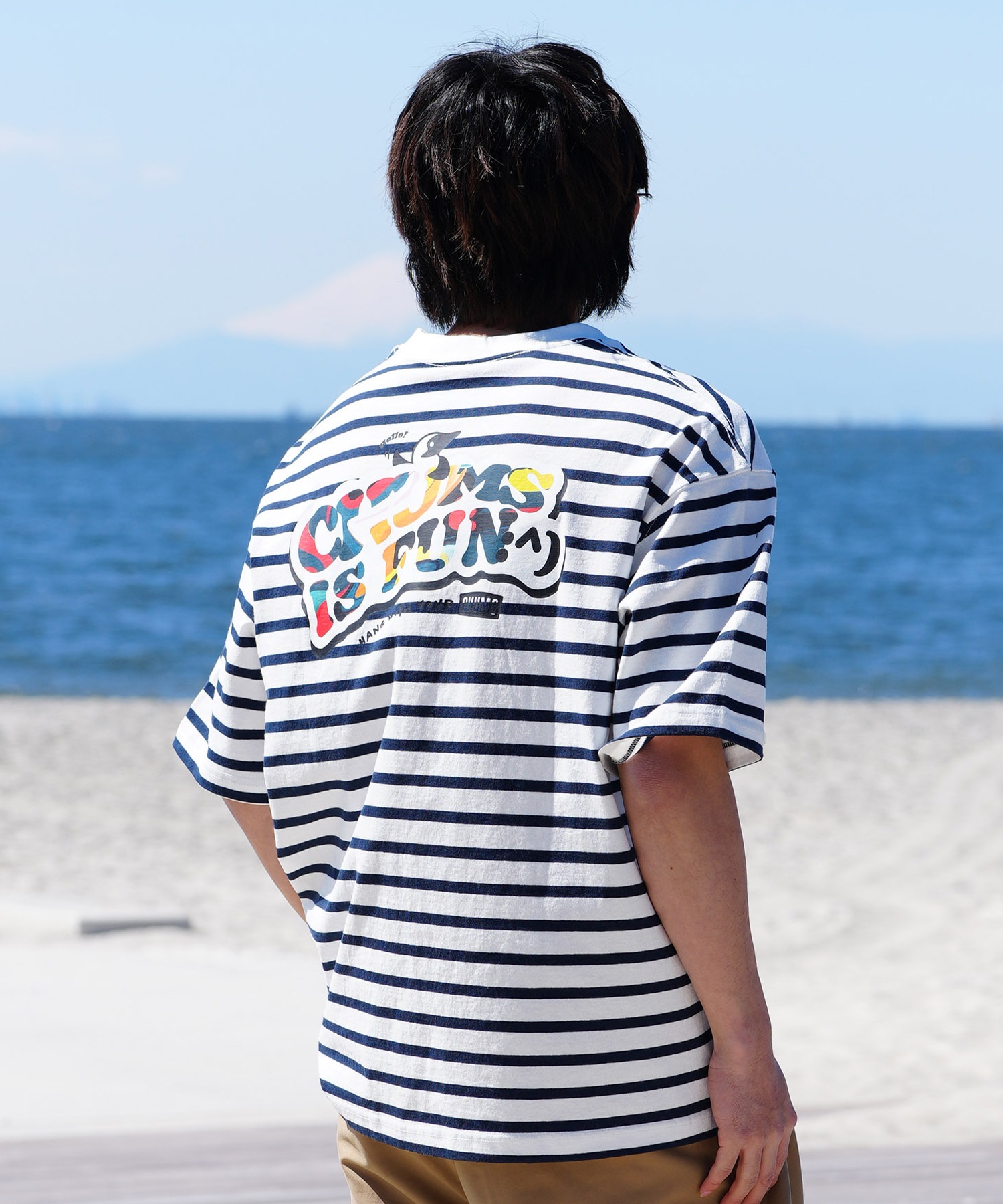 【マトメガイ対象】CHUMS チャムス メンズ Tシャツ 半袖 ロゴ ブービーバード マーブル柄 バックプリント オーバーサイズ CH01-2357(G057-M)