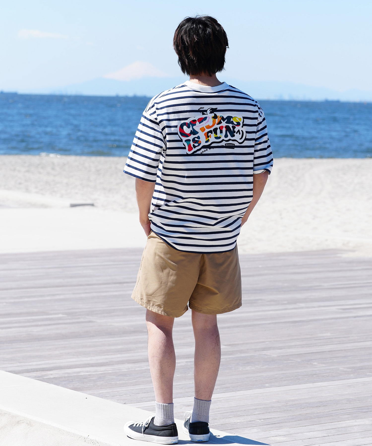 【マトメガイ対象】CHUMS チャムス メンズ Tシャツ 半袖 ロゴ ブービーバード マーブル柄 バックプリント オーバーサイズ CH01-2357(G057-M)