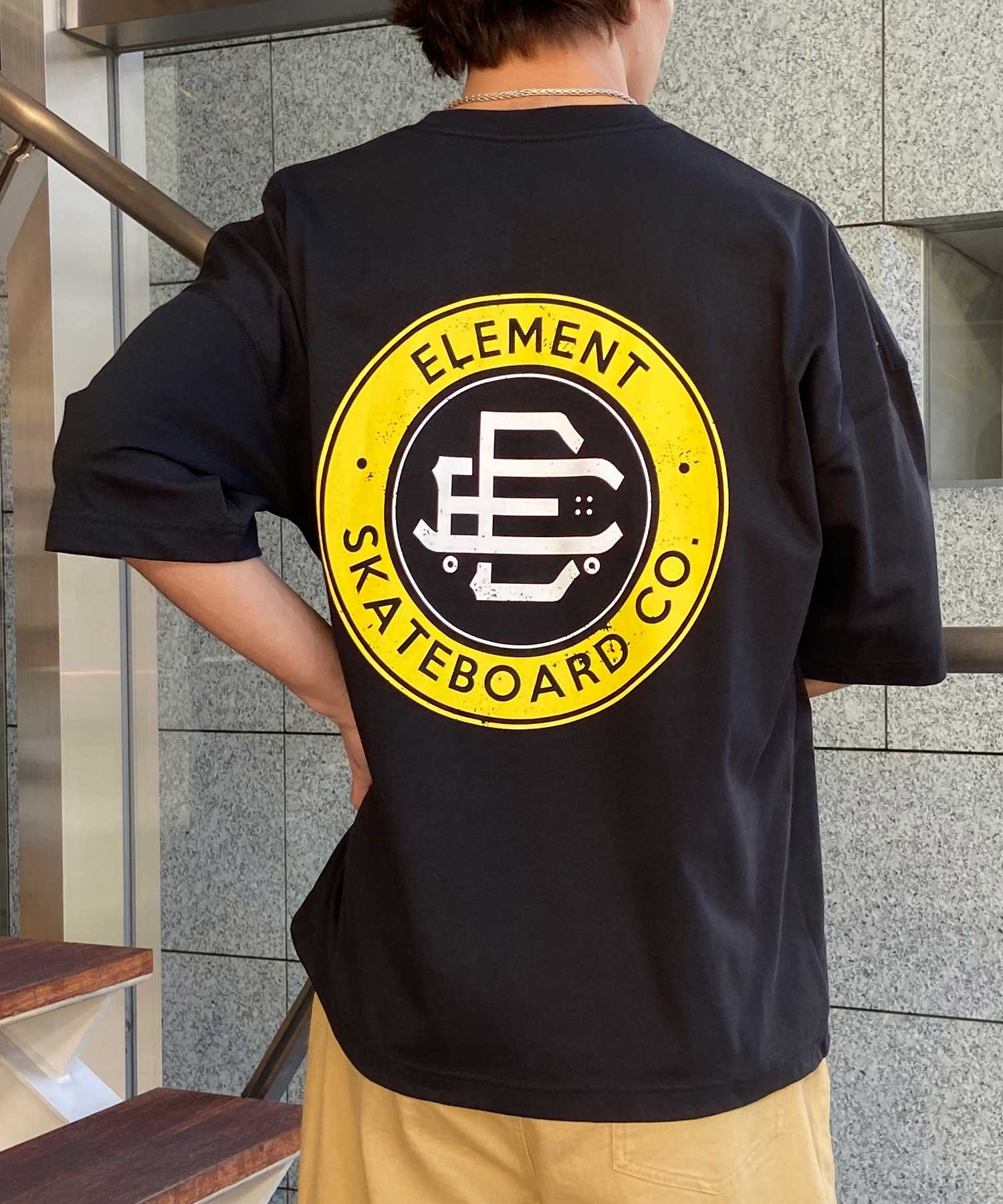 【クーポン対象】ELEMENT エレメント ROUND SS メンズ 半袖 Tシャツ バックプリント ビックシルエット 吸水速乾 BE02A-202(BEG-M)