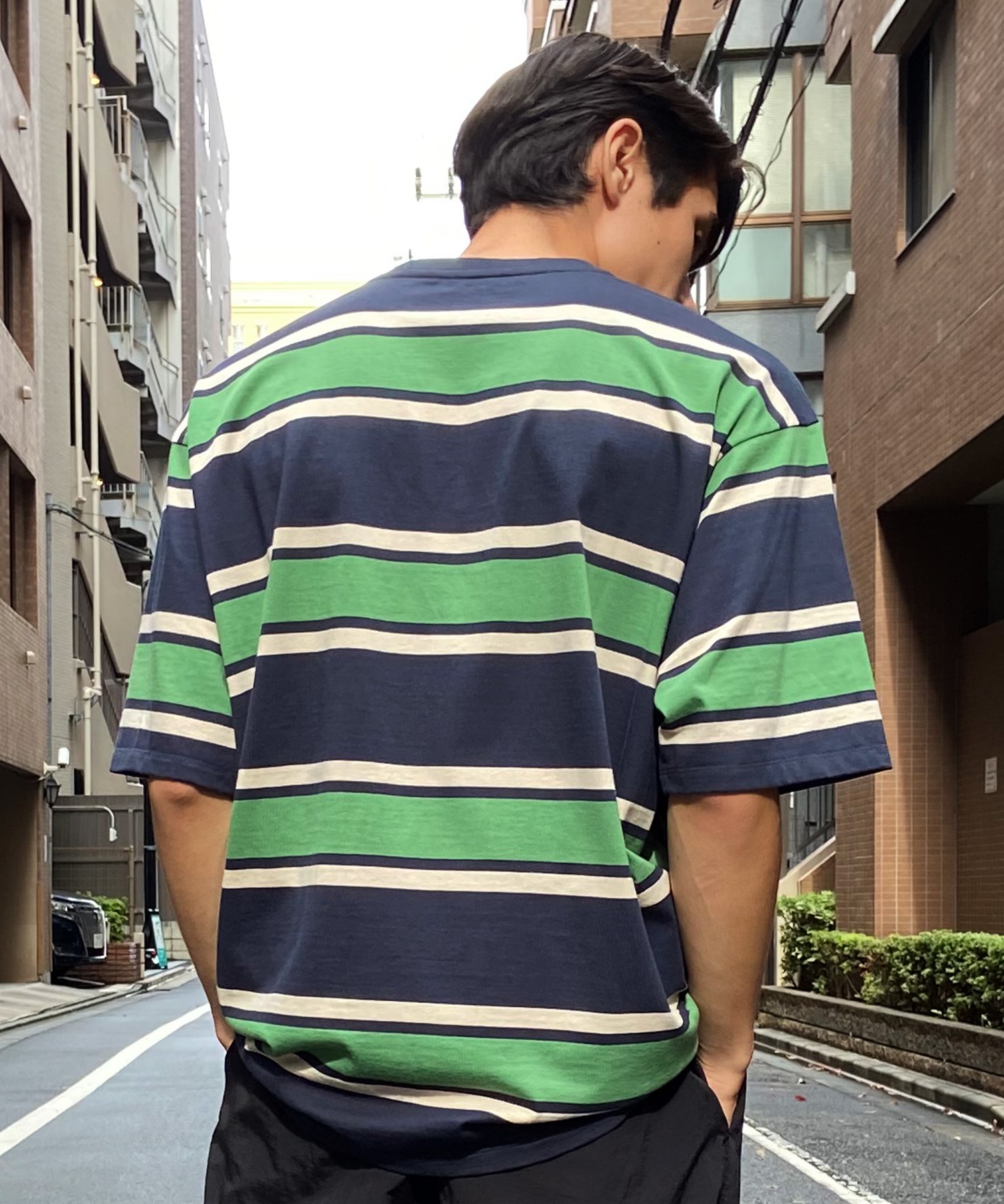 Hurley ハーレー メンズ 半袖 Tシャツ オーバーサイズ ボーダー柄  MSS2411019(GRN-M)