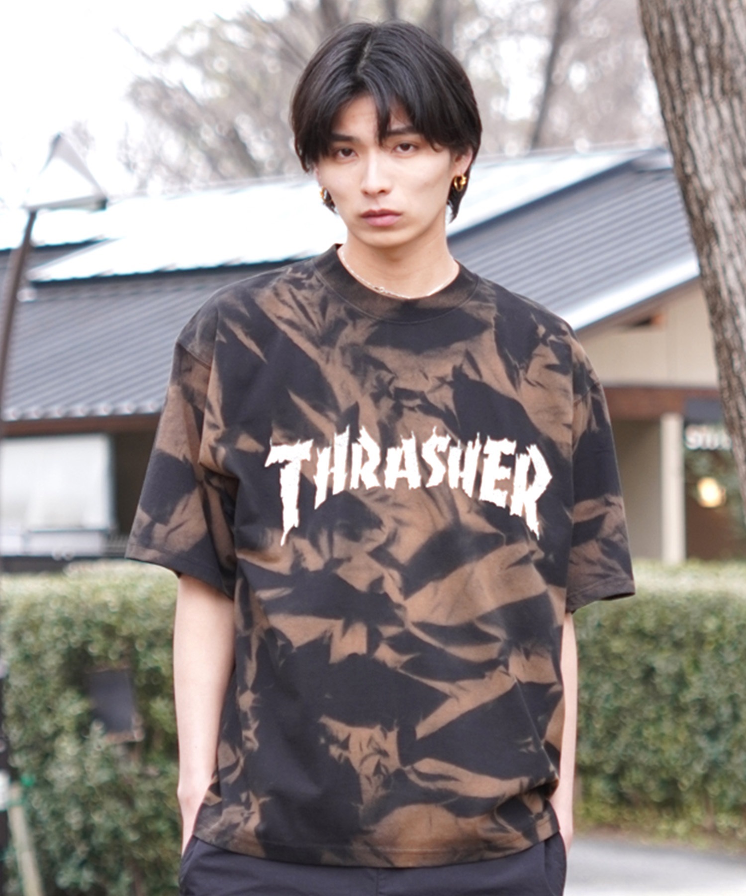 【マトメガイ対象】THRASHER スラッシャー メンズ 半袖 Tシャツ ピグメント染 NECKFACE ネックフェイス THM-24SPSST03 ムラサキスポーツ限定(BLK-M)