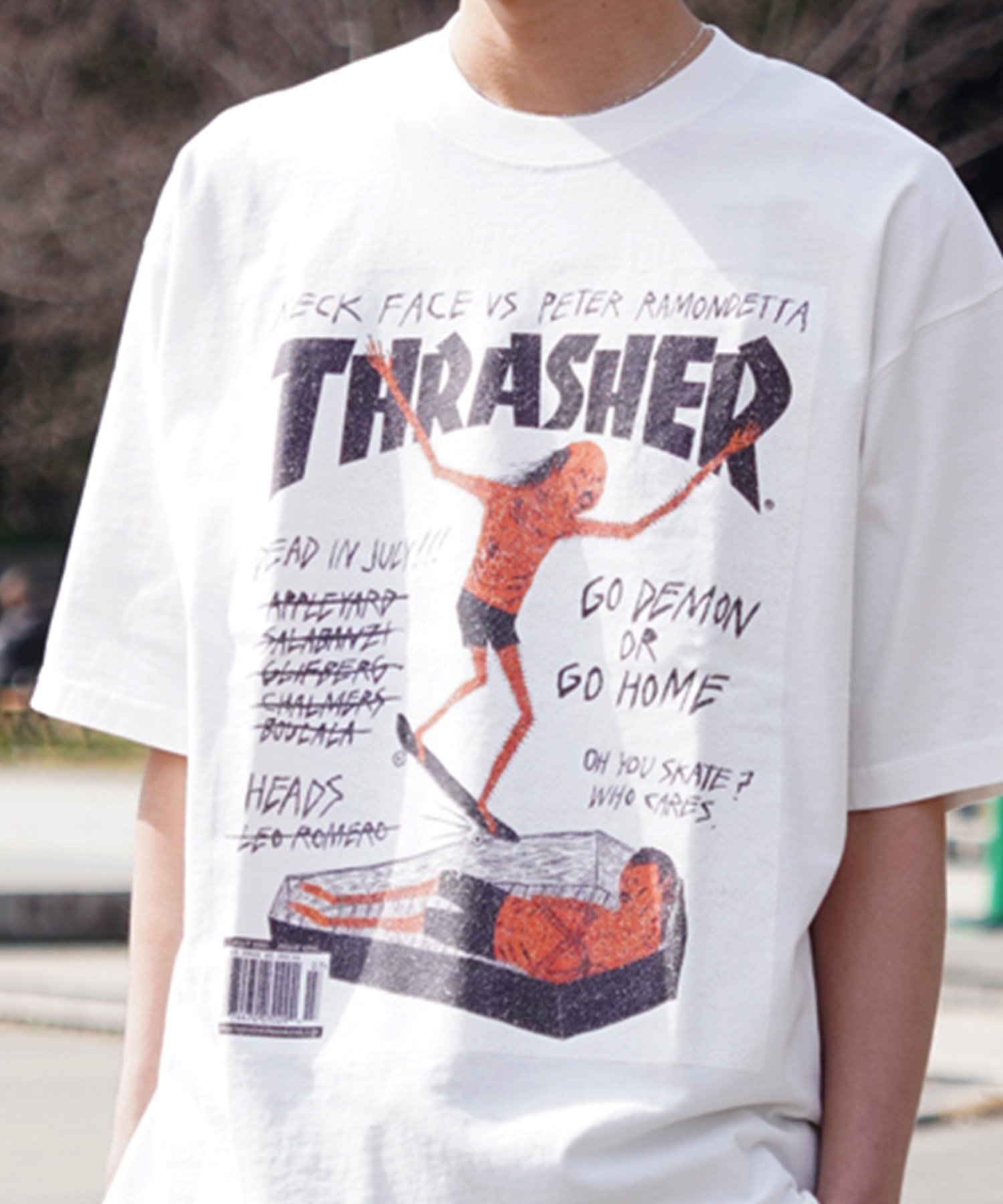 THRASHER スラッシャー メンズ 半袖 Tシャツ ピグメント染 MAGAZINE COVER THM-24SPSST05 ムラサキスポーツ限定(IVO-M)