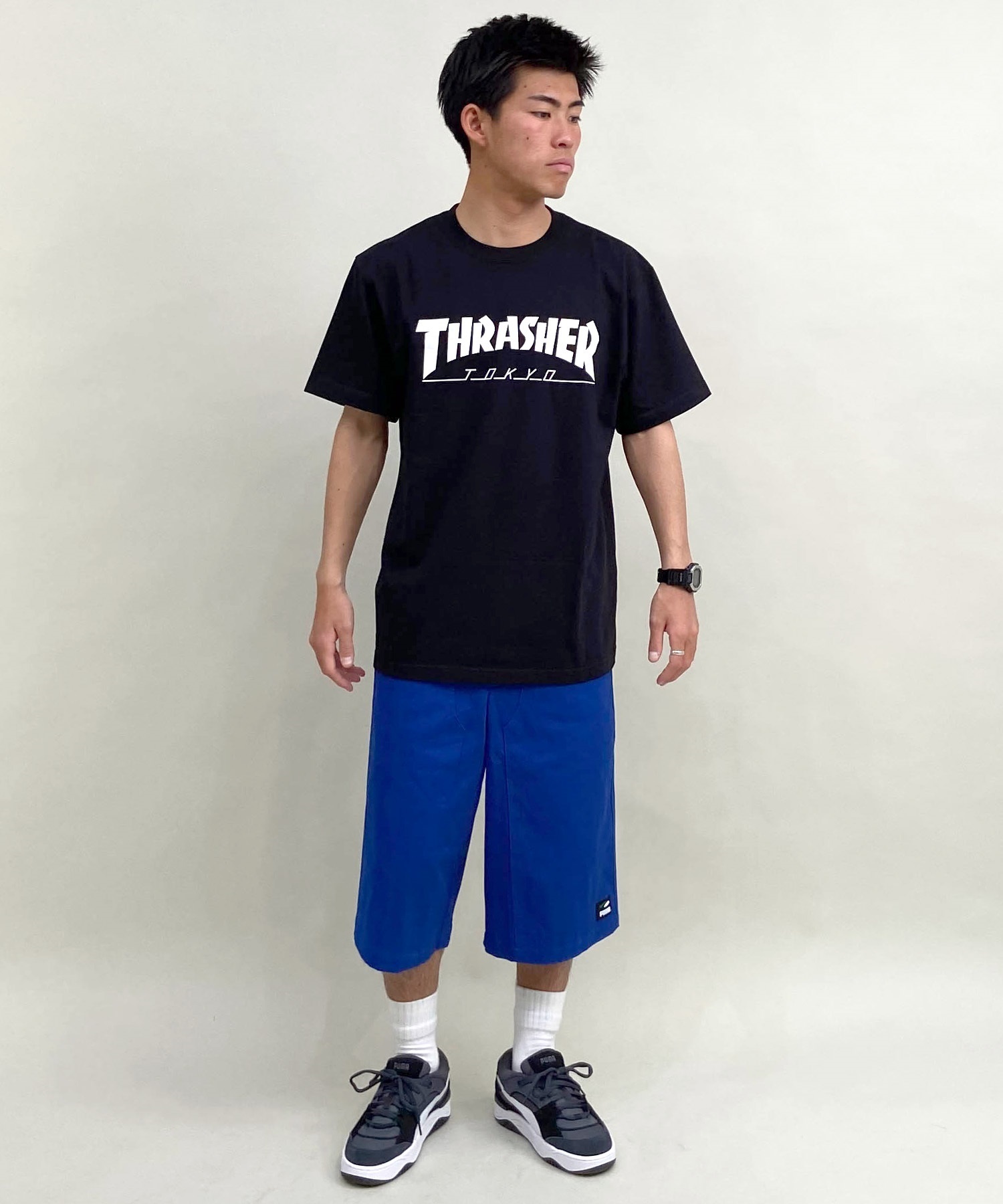 【マトメガイ対象】THRASHER スラッシャー TOKYOロゴ TH91419-TOKYO メンズ 半袖 Tシャツ ムラサキスポーツ限定(BLK-M)