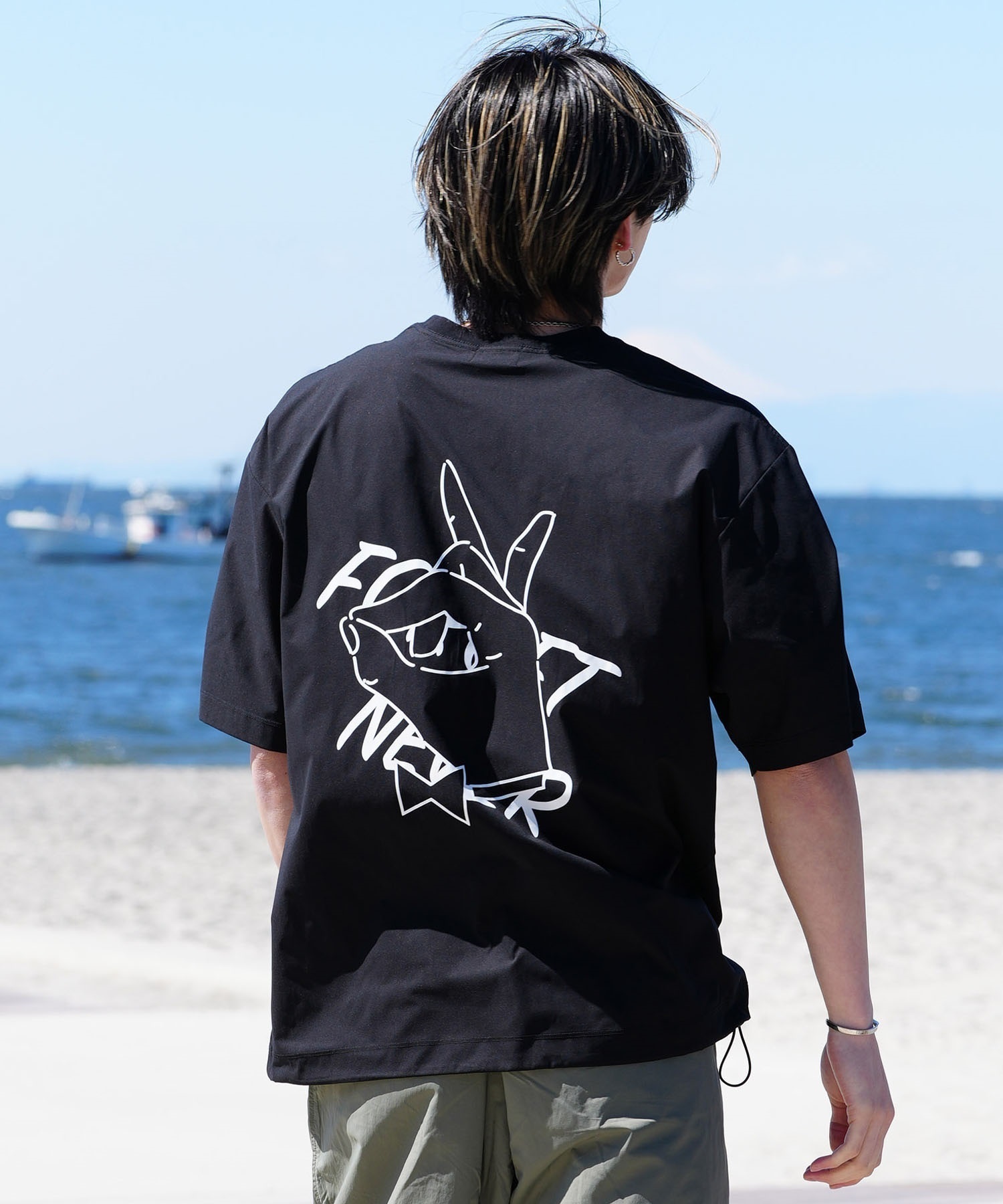 FORGET NEVER フォーゲットネバー メンズ 半袖Ｔシャツ バックプリント オーバーサイズ 242OO1ST245FN ムラサキスポーツ限定(NVY-M)