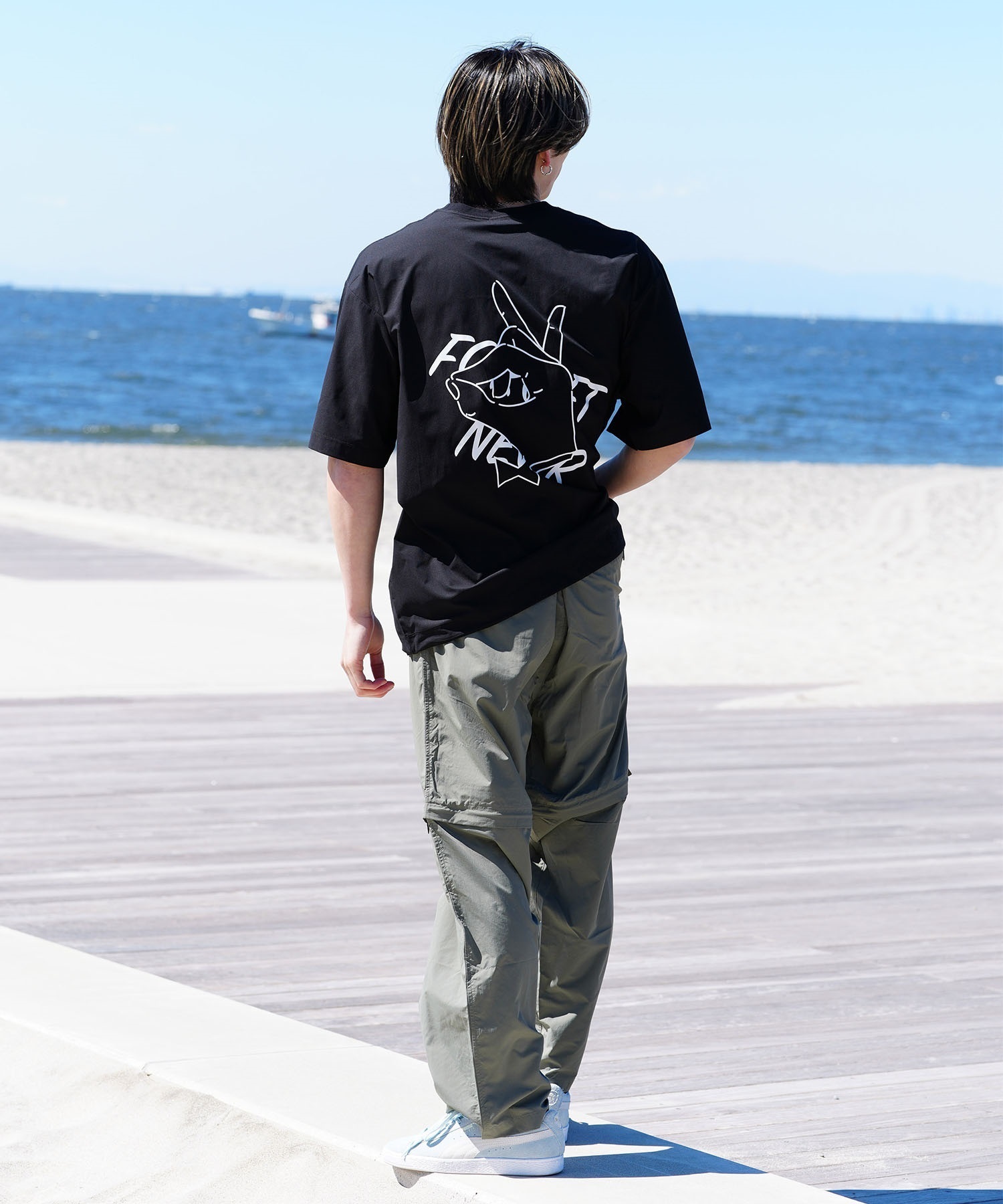 FORGET NEVER フォーゲットネバー メンズ 半袖Ｔシャツ バックプリント オーバーサイズ 242OO1ST245FN ムラサキスポーツ限定(NVY-M)