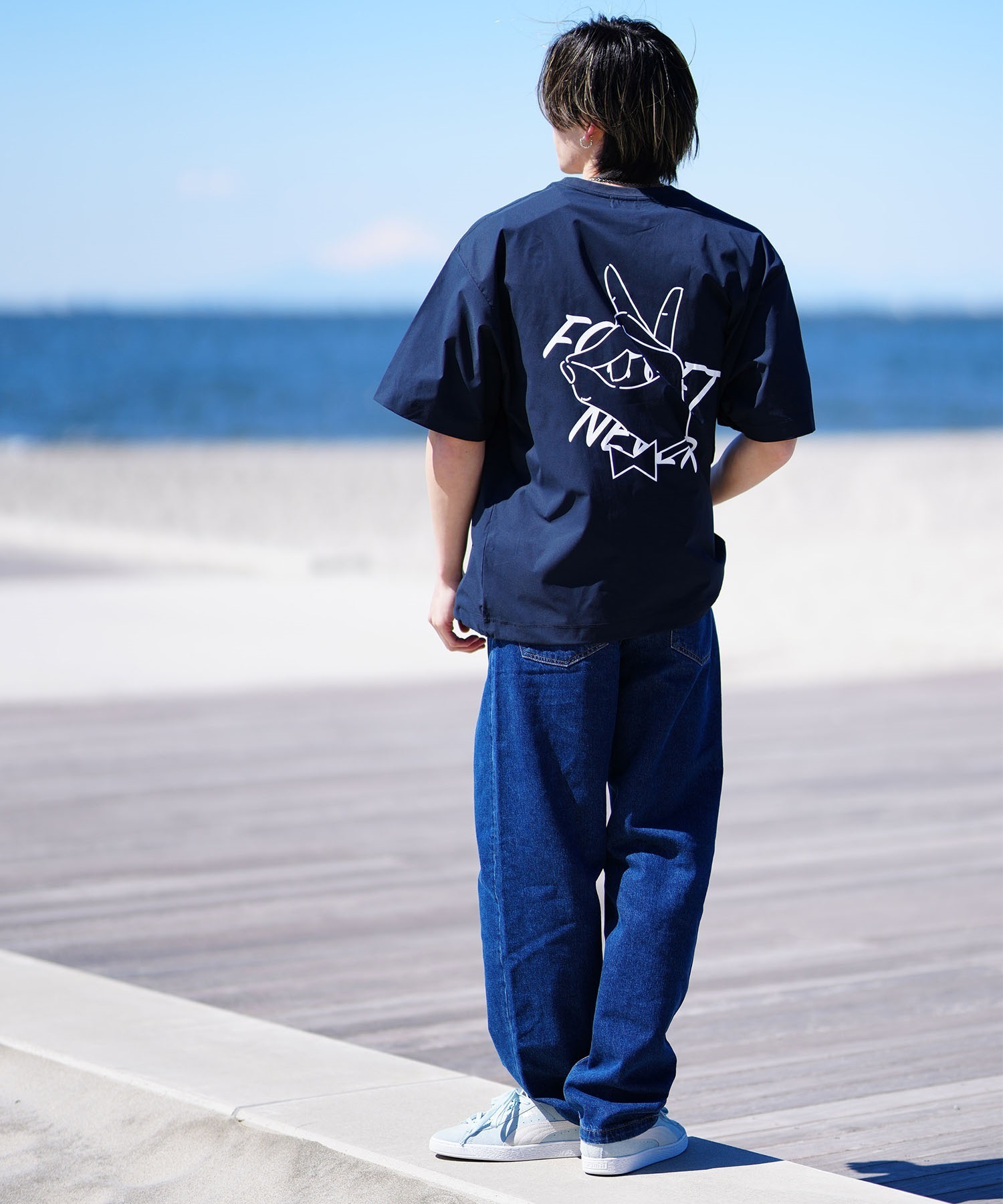 FORGET NEVER フォーゲットネバー メンズ 半袖Ｔシャツ バックプリント オーバーサイズ 242OO1ST245FN ムラサキスポーツ限定(NVY-M)