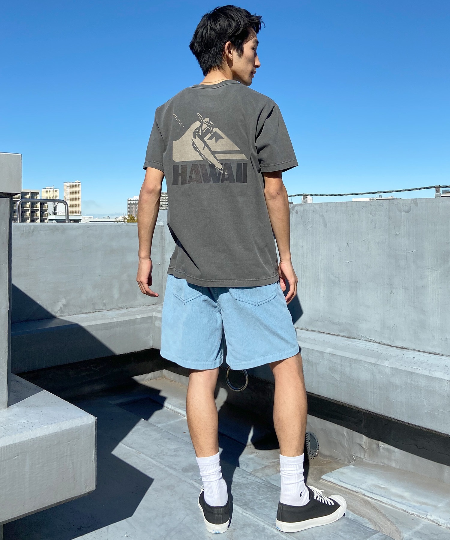 QUIKSILVER クイックシルバー メンズ ポケットTシャツ 半袖 ポケT バックプリント クルーネック レギュラーフィット ピグメント加工 QST242006(BLU-M)