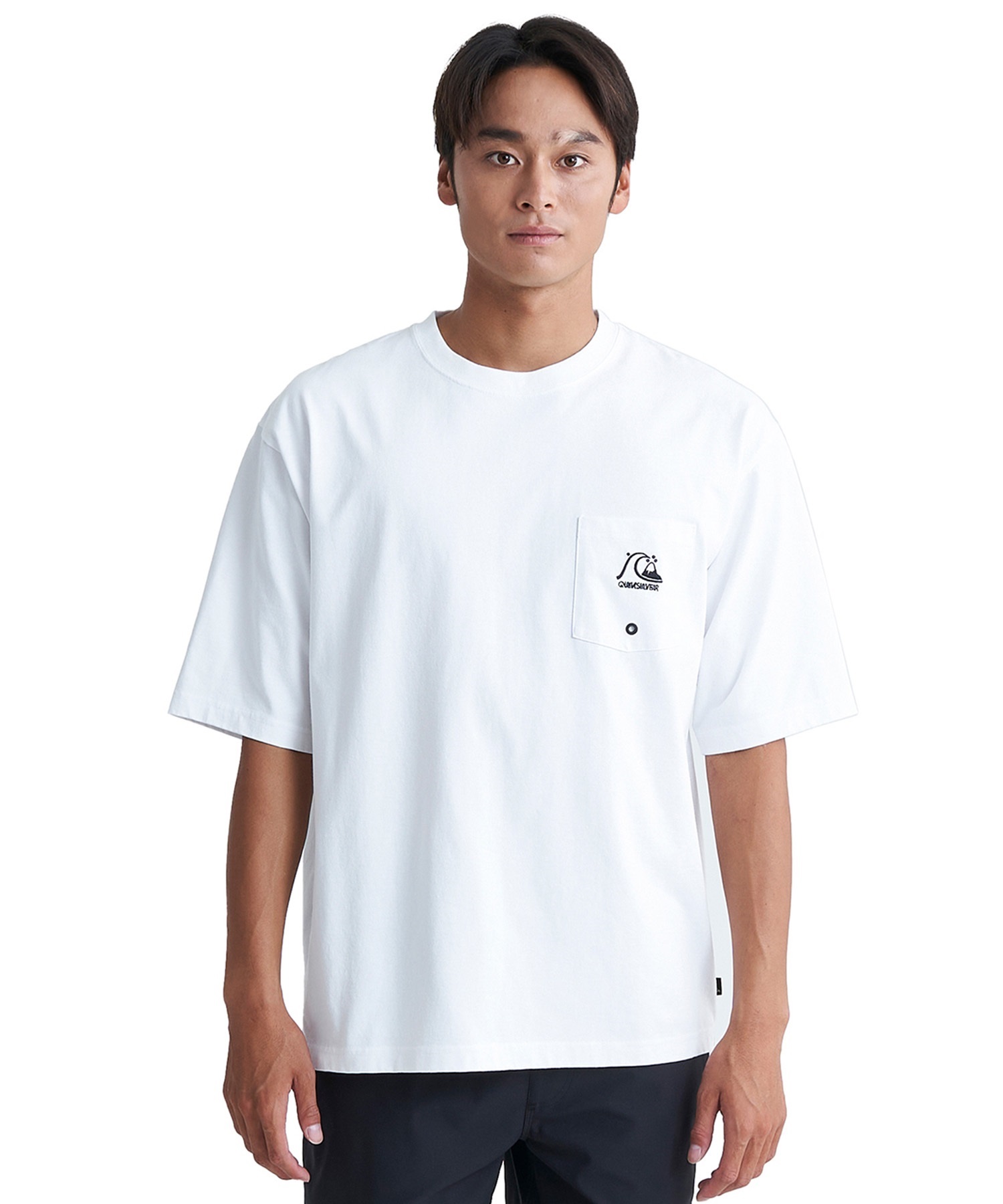 QUIKSILVER クイックシルバー メンズ ポケットTシャツ 半袖 ポケT バックプリント クルーネック オーバーサイズ QST242010(BLK-M)