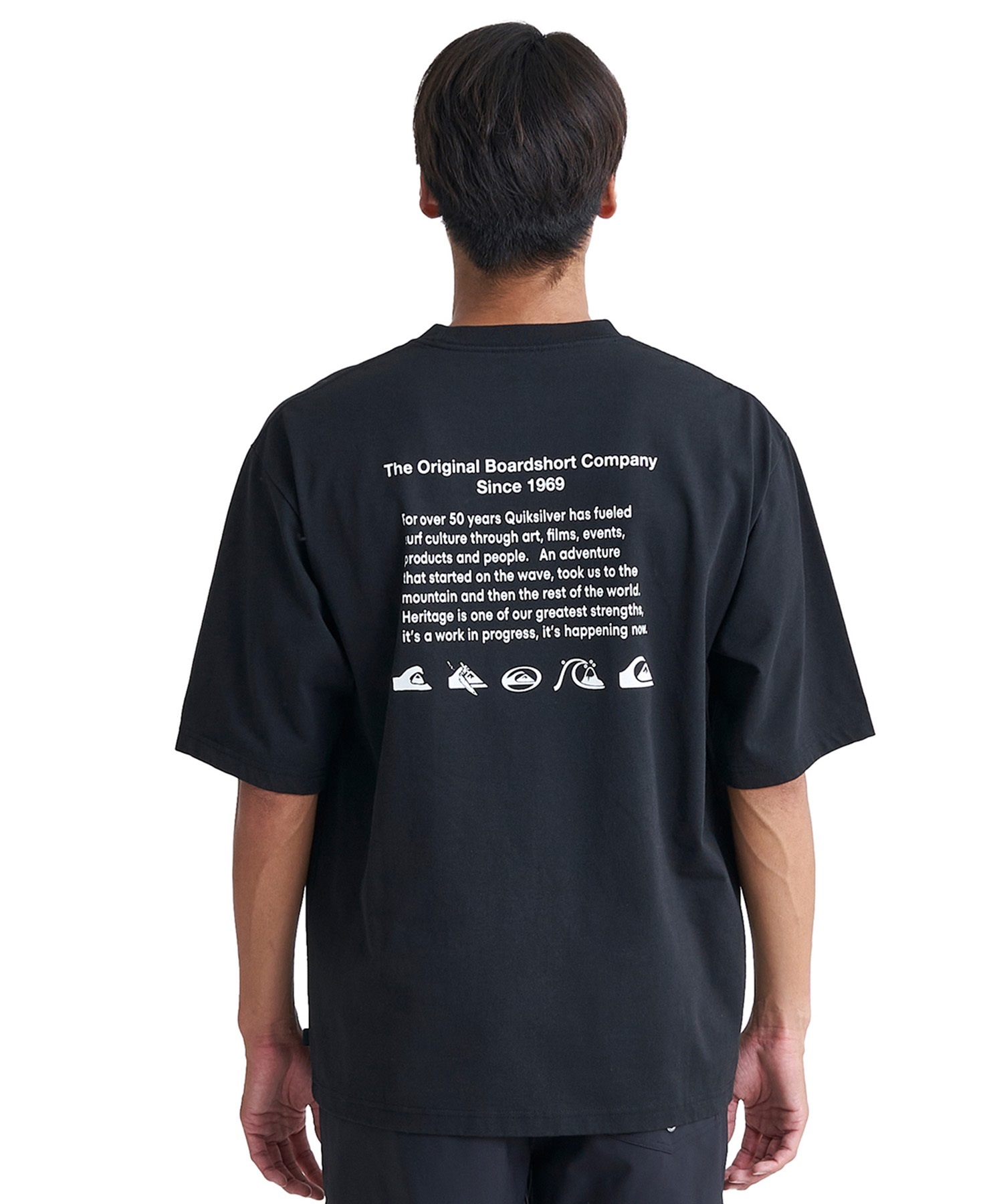 QUIKSILVER クイックシルバー メンズ ポケットTシャツ 半袖 ポケT バックプリント クルーネック オーバーサイズ QST242010(BLK-M)