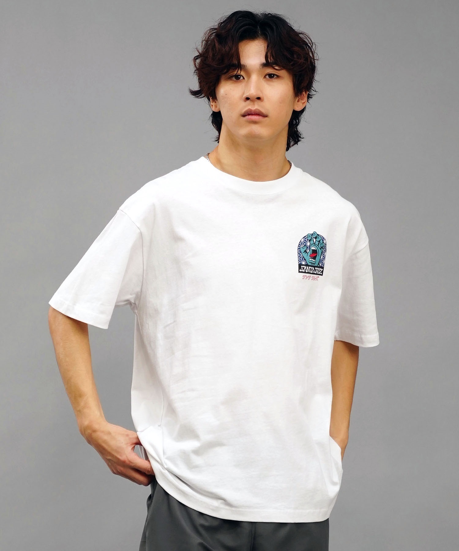 【ムラサキスポーツ限定】 SANTACRUZ サンタクルーズ メンズ 半袖 Tシャツ バックプリント 麻柄 カタカナ 502241416(OFFBK-M)