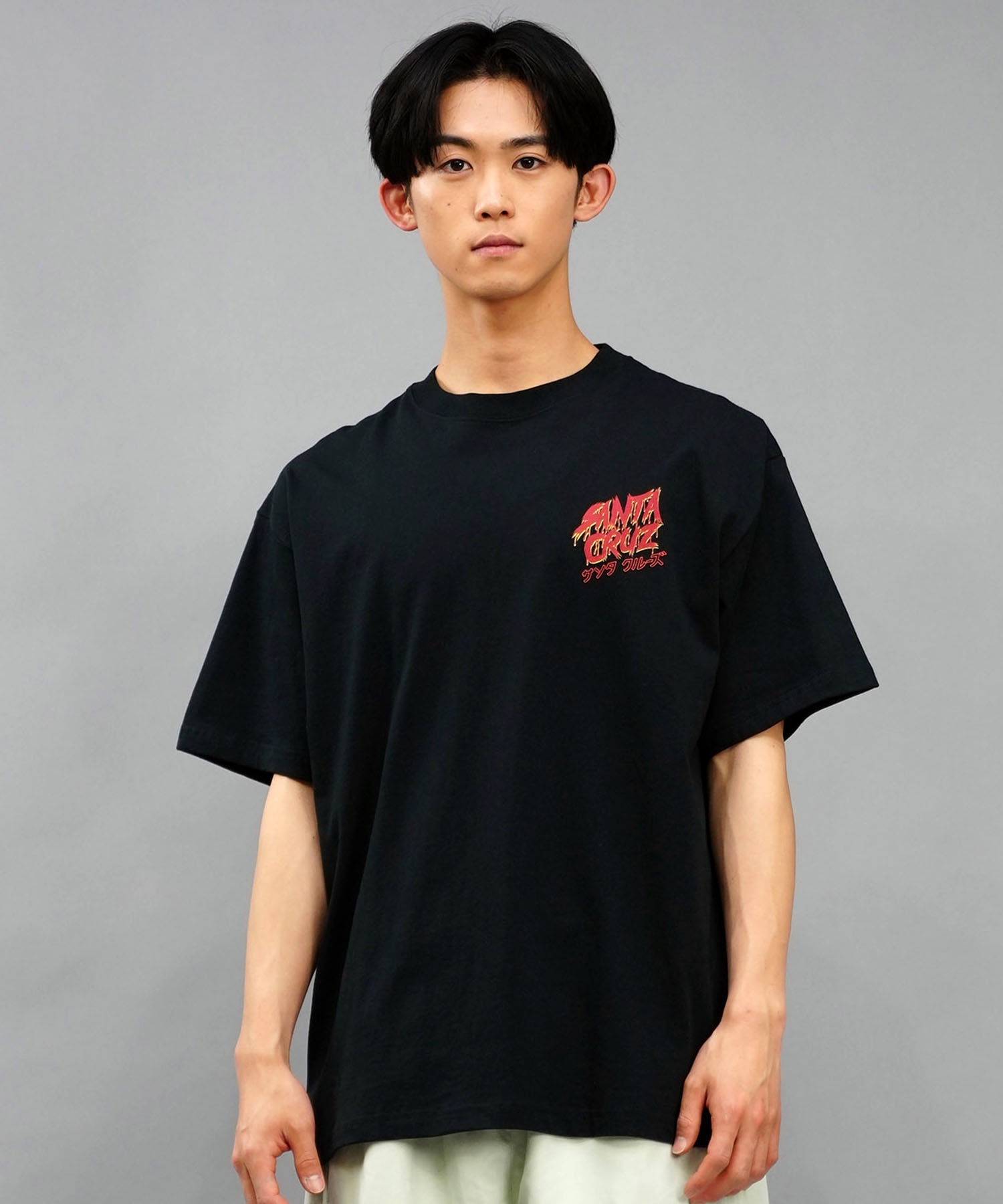 【ムラサキスポーツ限定】 SANTACRUZ サンタクルーズ メンズ 半袖 Tシャツ バックプリント 麻柄 カタカナ 502241417(OFFBK-M)