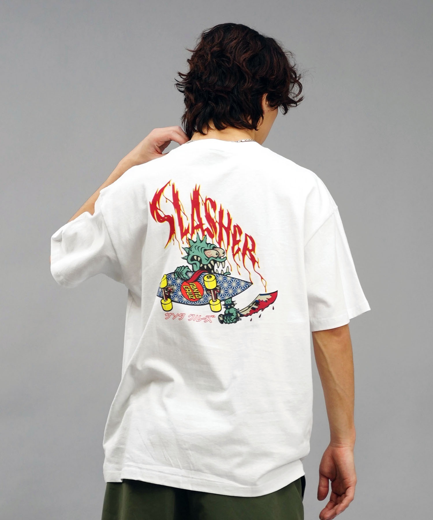 【ムラサキスポーツ限定】 SANTACRUZ サンタクルーズ メンズ 半袖 Tシャツ バックプリント 麻柄 カタカナ 502241417(WHITE-M)