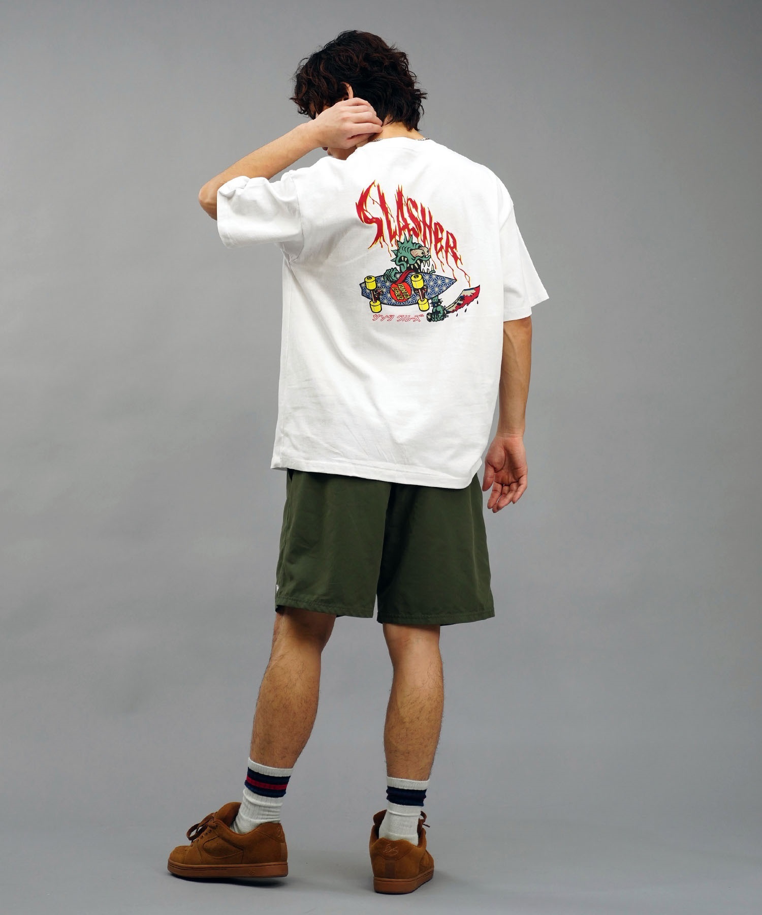 【ムラサキスポーツ限定】 SANTACRUZ サンタクルーズ メンズ 半袖 Tシャツ バックプリント 麻柄 カタカナ 502241417(WHITE-M)