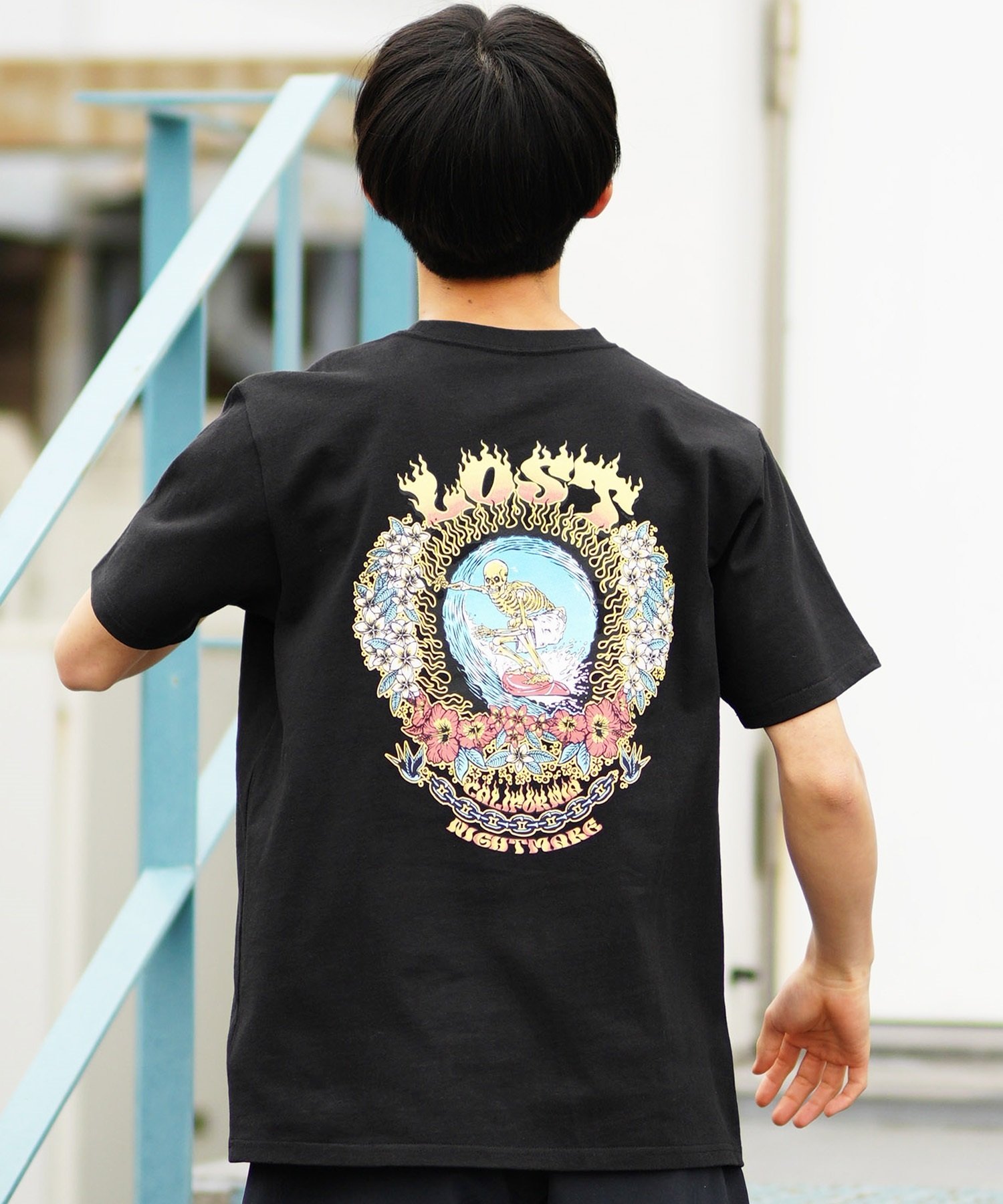 【ムラサキスポーツ限定】 LOST ロスト メンズ Tシャツ 半袖 バックプリント NIGHT MARE L24SS-E(WHT-M)