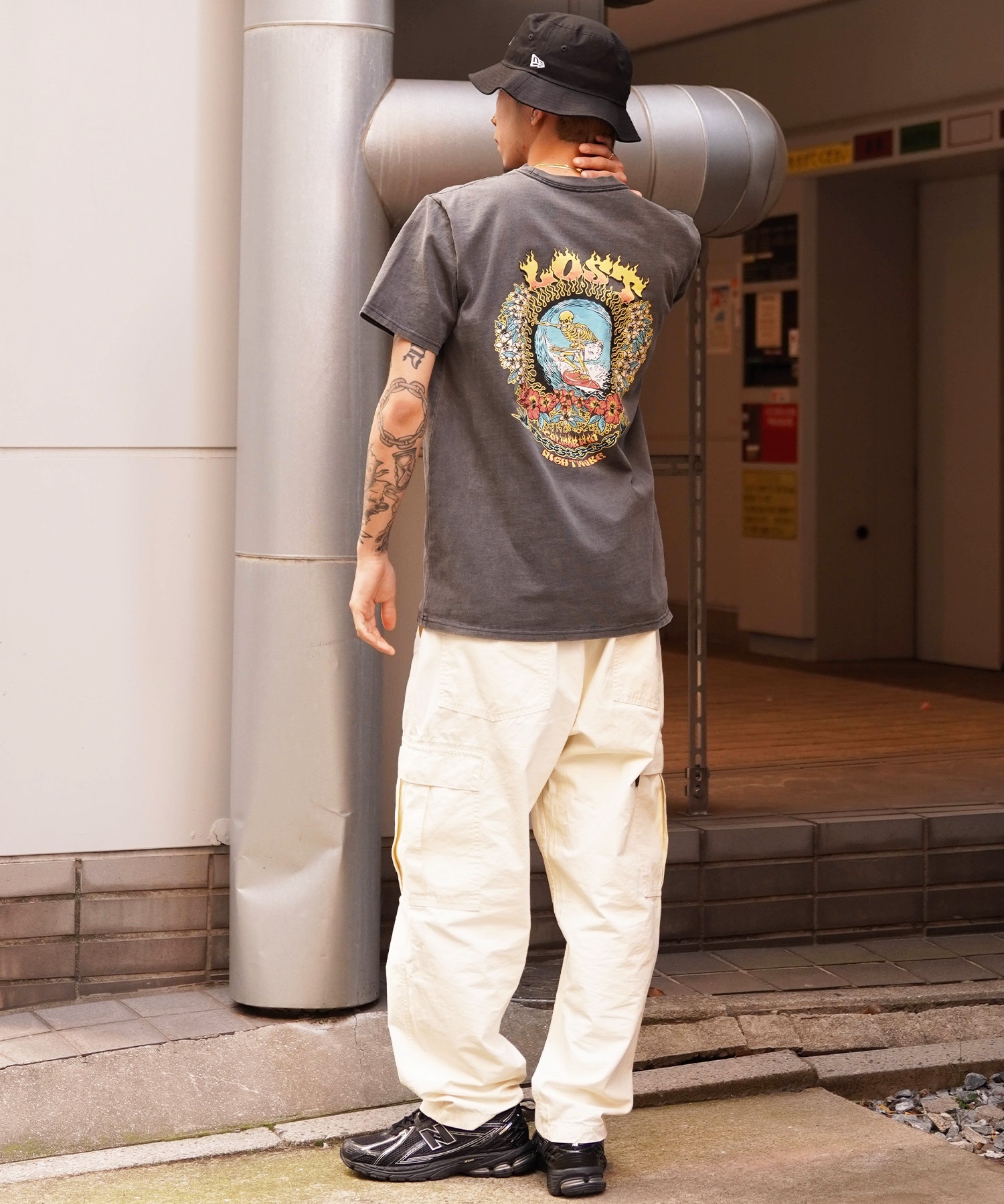 【ムラサキスポーツ限定】 LOST ロスト メンズ Tシャツ 半袖 バックプリント NIGHT MARE L24SS-E(WHT-M)