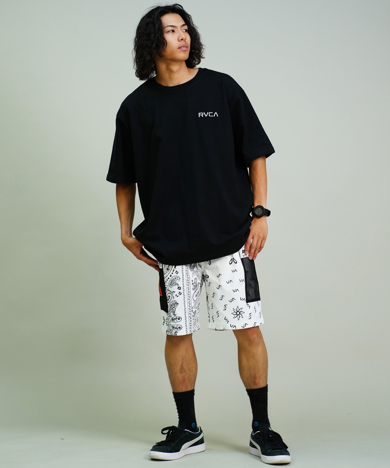 RVCA ルーカ メンズ Tシャツ 半袖 バックプリント オーバーサイズ BE04A-P21 ムラサキスポーツ限定(WHT-S)