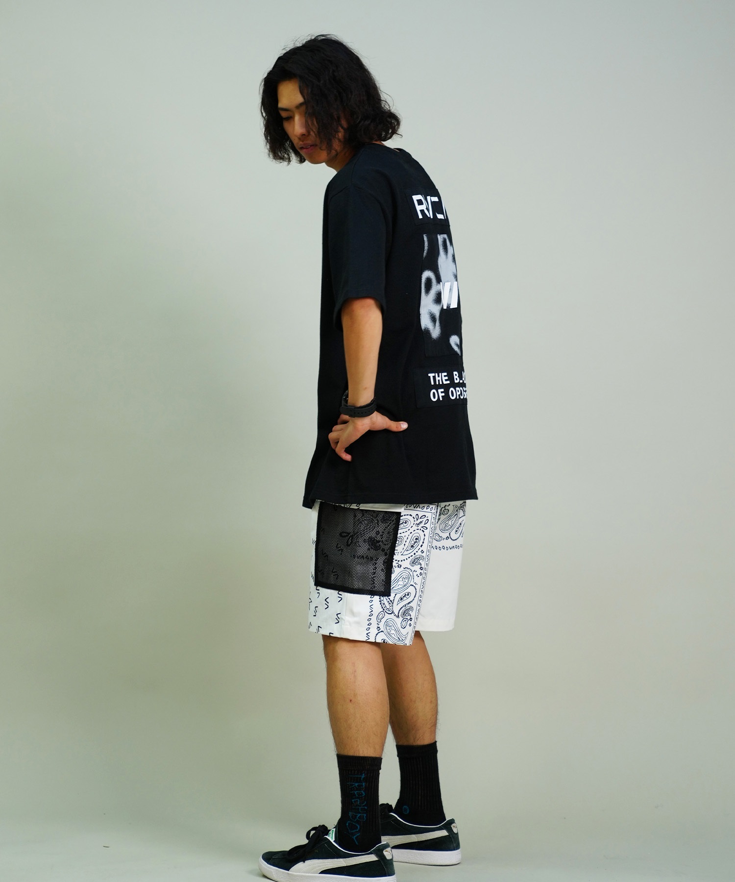 RVCA ルーカ メンズ Tシャツ 半袖 バックプリント オーバーサイズ BE04A-P21 ムラサキスポーツ限定(WHT-S)