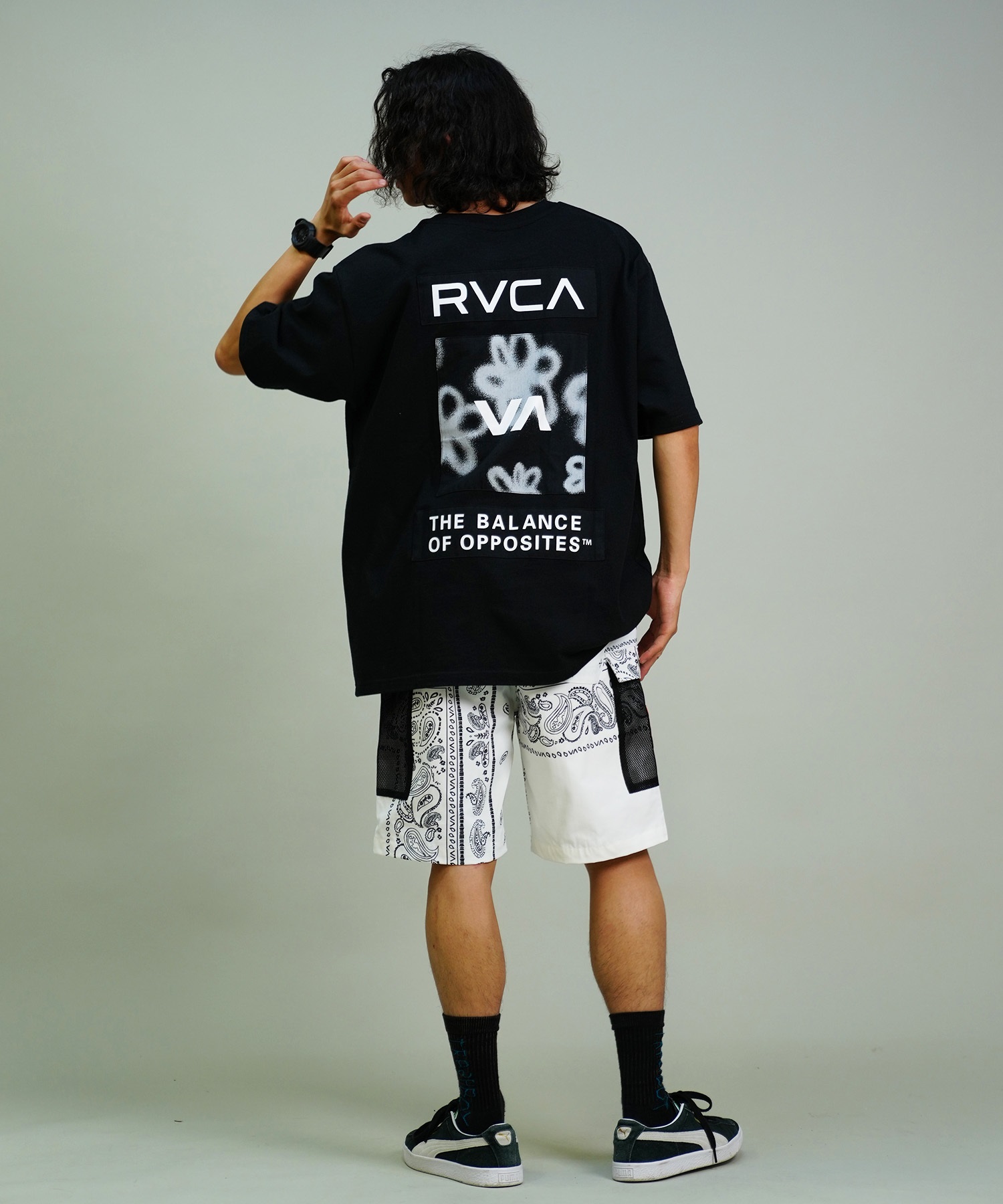 RVCA ルーカ メンズ Tシャツ 半袖 バックプリント オーバーサイズ BE04A-P21 ムラサキスポーツ限定(WHT-S)