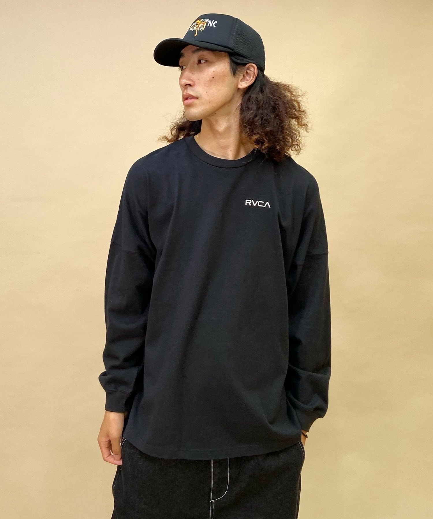 【クーポン対象】RVCA/ルーカ メンズ スクエアロゴT オーバーサイズ クルーネック長袖Tシャツ BD042-065(WHT-S)