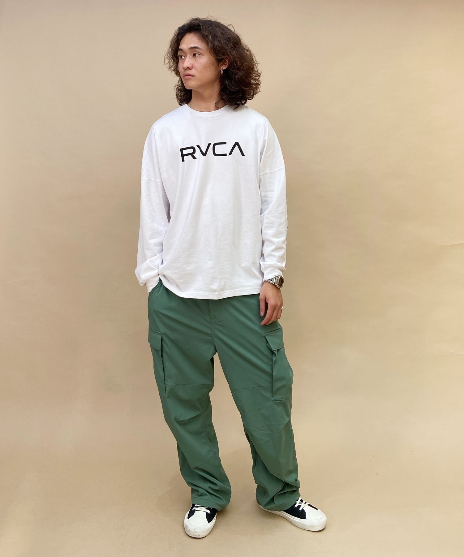 RVCA/ルーカ ロゴロンT オーバーサイズ ドロップショルダー BD042-064(GNB0-S)