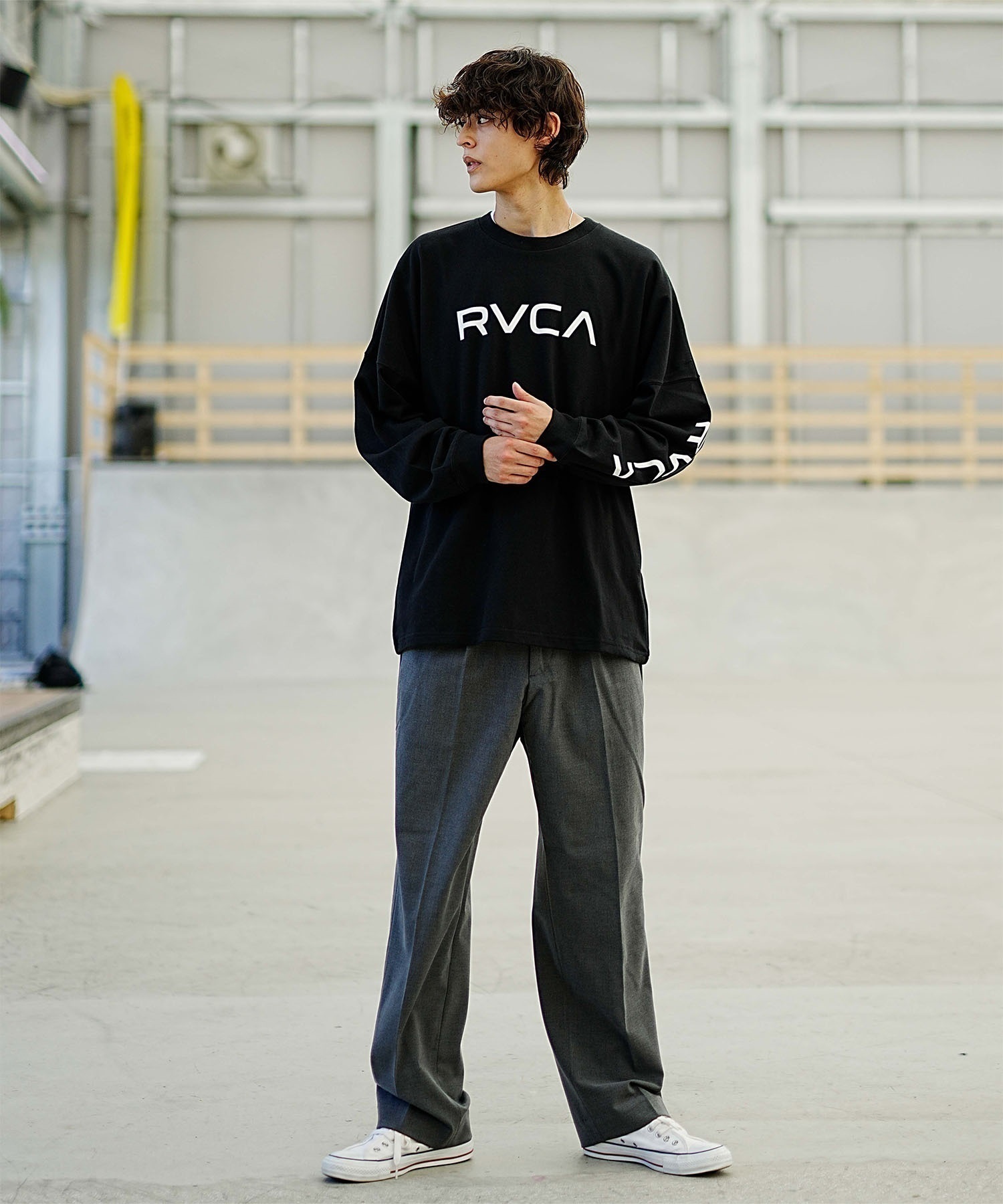 RVCA/ルーカ ロゴロンT オーバーサイズ ドロップショルダー BD042-064(WHT-S)