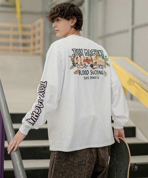 【ムラサキスポーツ限定】TOY MACHINE/トイマシーン 長袖 Tシャツ ロンT ビッグシルエット バックプリント MTMFDLT2(WHITE-M)