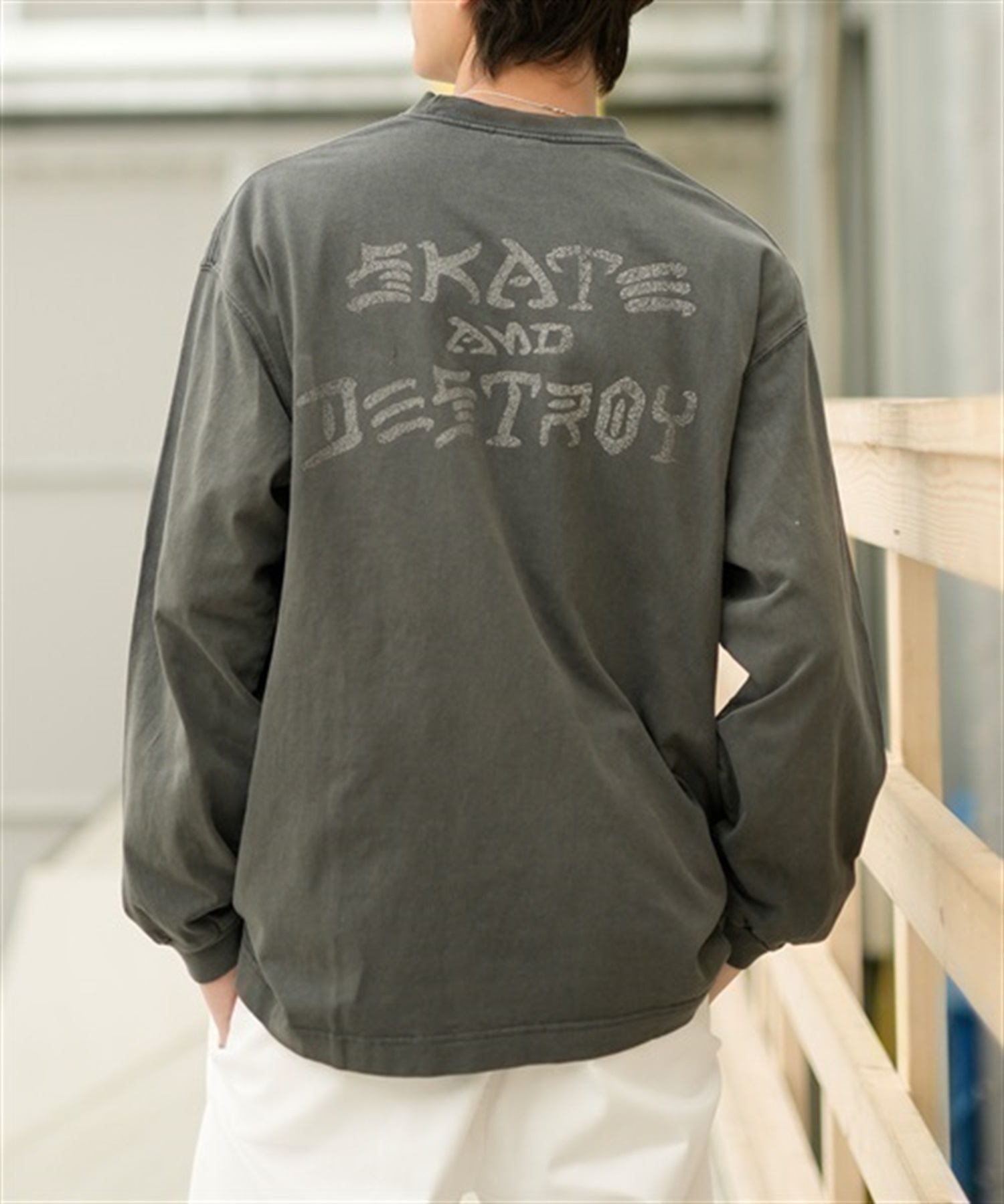 THRASHER/スラッシャー ロンT/長袖 フロントカスレプリント ビックシルエット ヴィンテージライク ピグメント染LSTシャツ 23MS-PLS2 ムラサキスポーツ別注(AUG88-M)