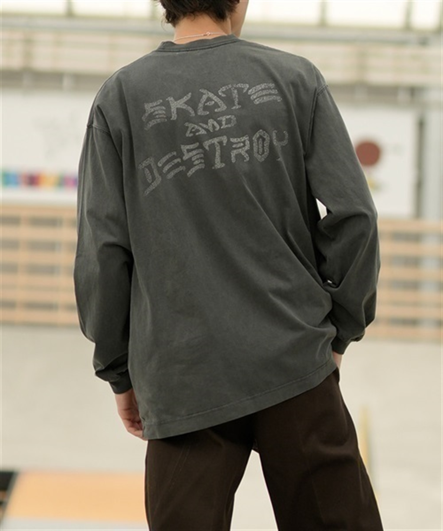 THRASHER/スラッシャー ロンT/長袖 フロントカスレプリント ビックシルエット ヴィンテージライク ピグメント染LSTシャツ 23MS-PLS2 ムラサキスポーツ別注(AUG88-M)