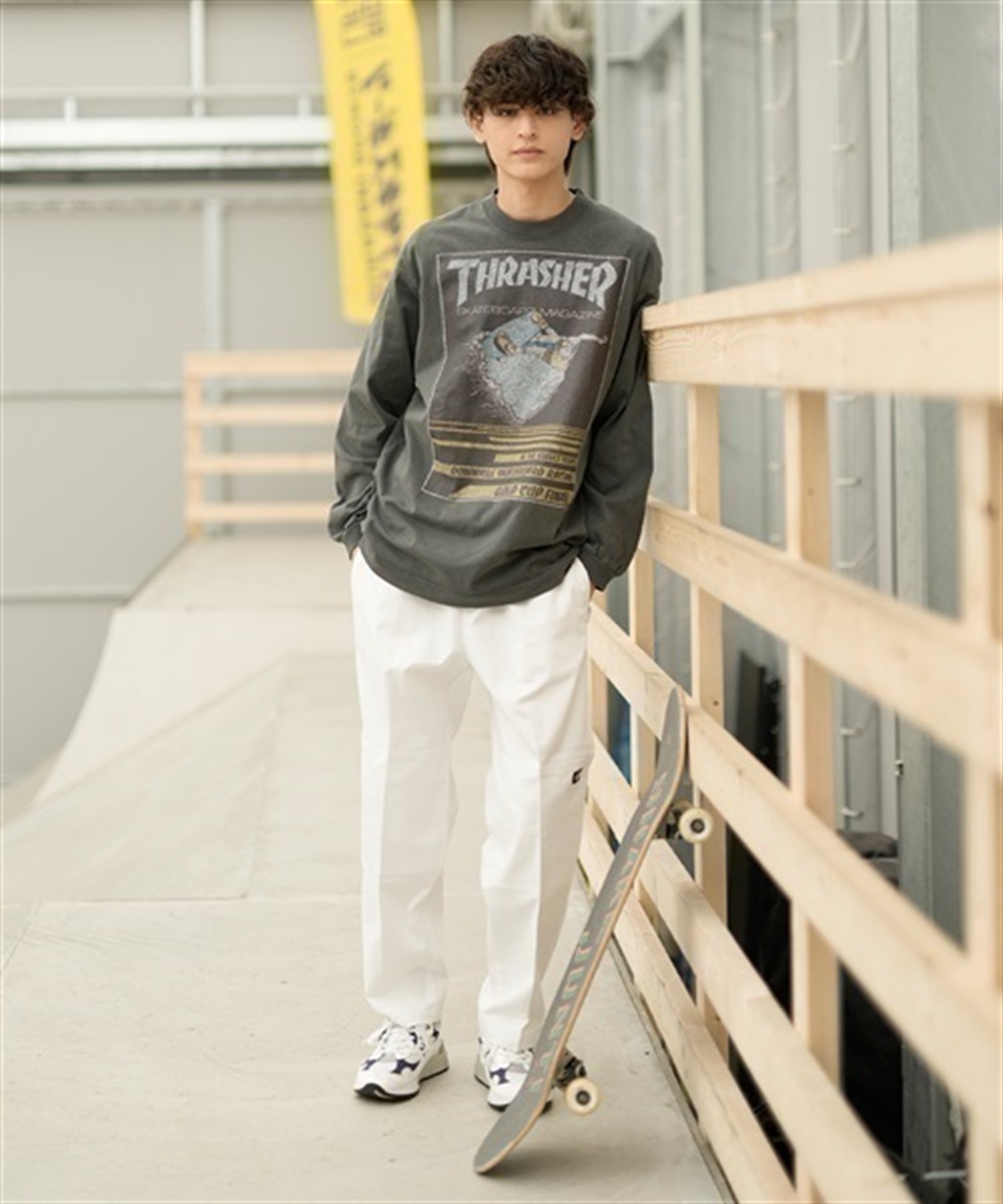 THRASHER/スラッシャー ロンT/長袖 フロントカスレプリント ビックシルエット ヴィンテージライク ピグメント染LSTシャツ 23MS-PLS2 ムラサキスポーツ別注(AUG88-M)