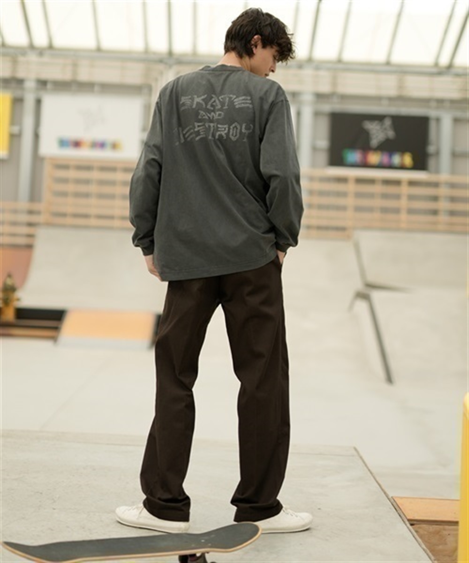 THRASHER/スラッシャー ロンT/長袖 フロントカスレプリント ビックシルエット ヴィンテージライク ピグメント染LSTシャツ 23MS-PLS2 ムラサキスポーツ別注(JAN81-M)