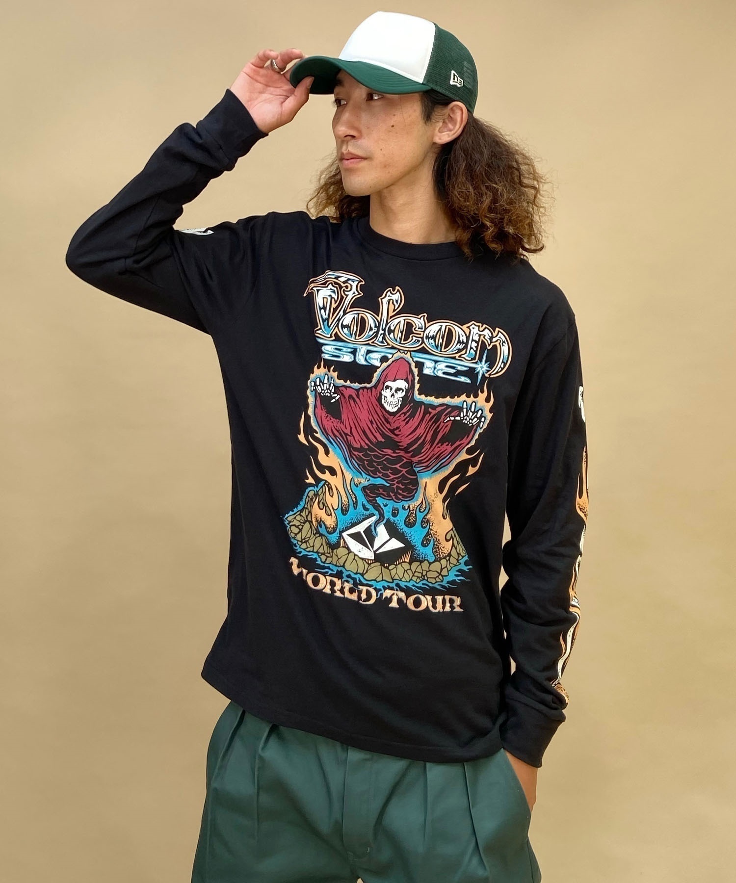 VOLCOM/ボルコム メンズ バンドT ロックT クルーネックコットンロンT AF632304(BLK-S)