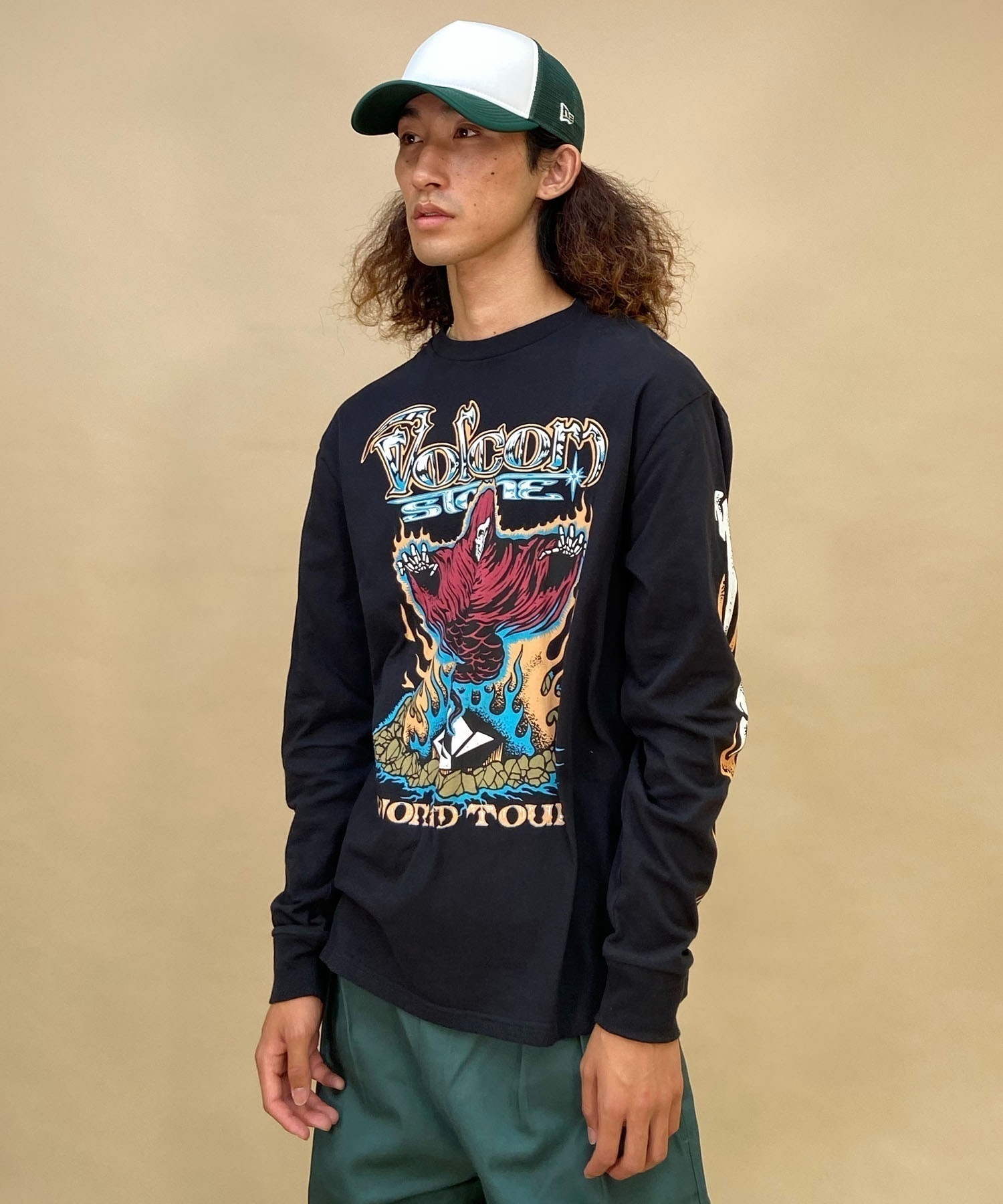 VOLCOM/ボルコム メンズ バンドT ロックT クルーネックコットンロンT AF632304(BLK-S)