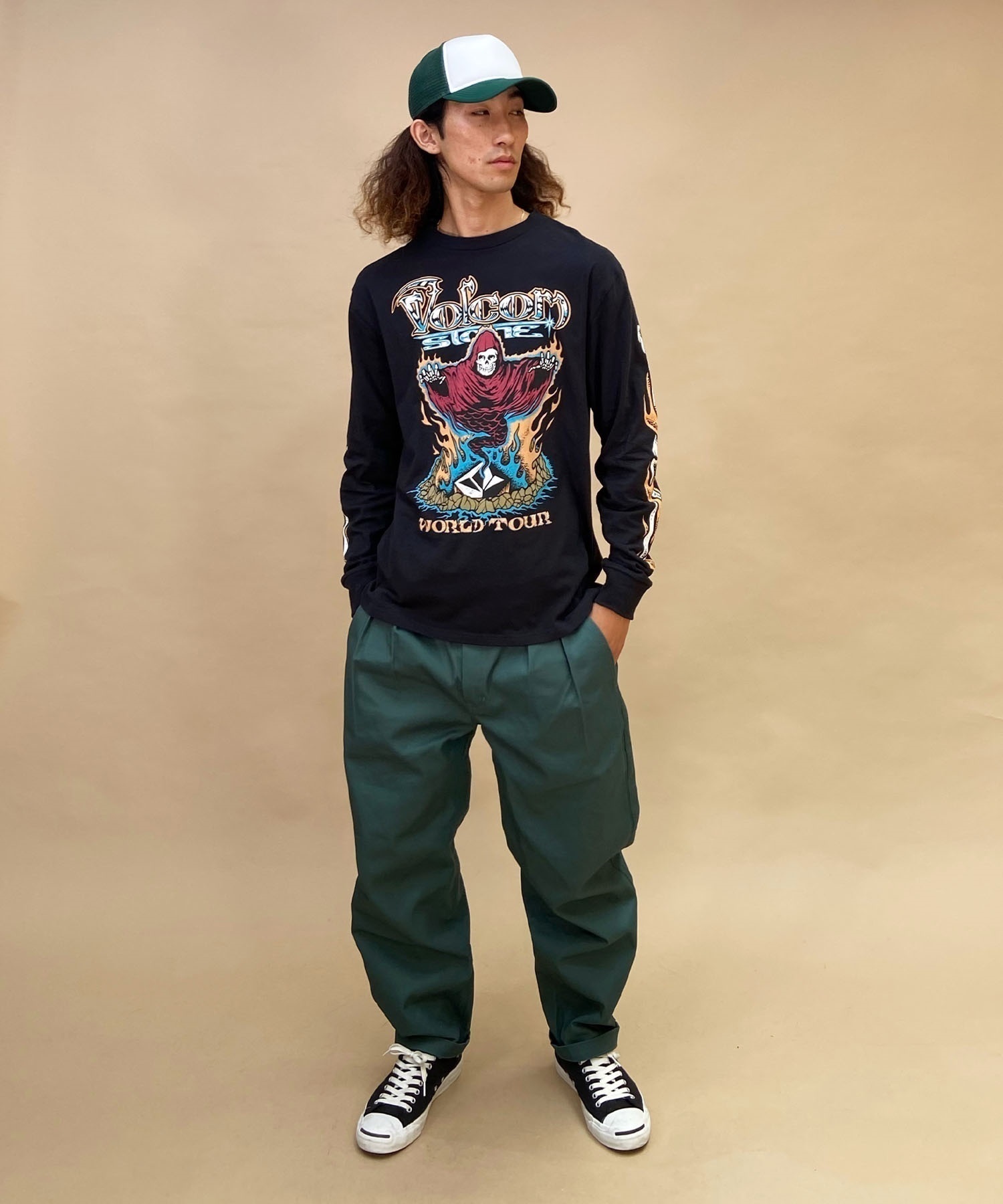 VOLCOM/ボルコム メンズ バンドT ロックT クルーネックコットンロンT AF632304(BLK-S)