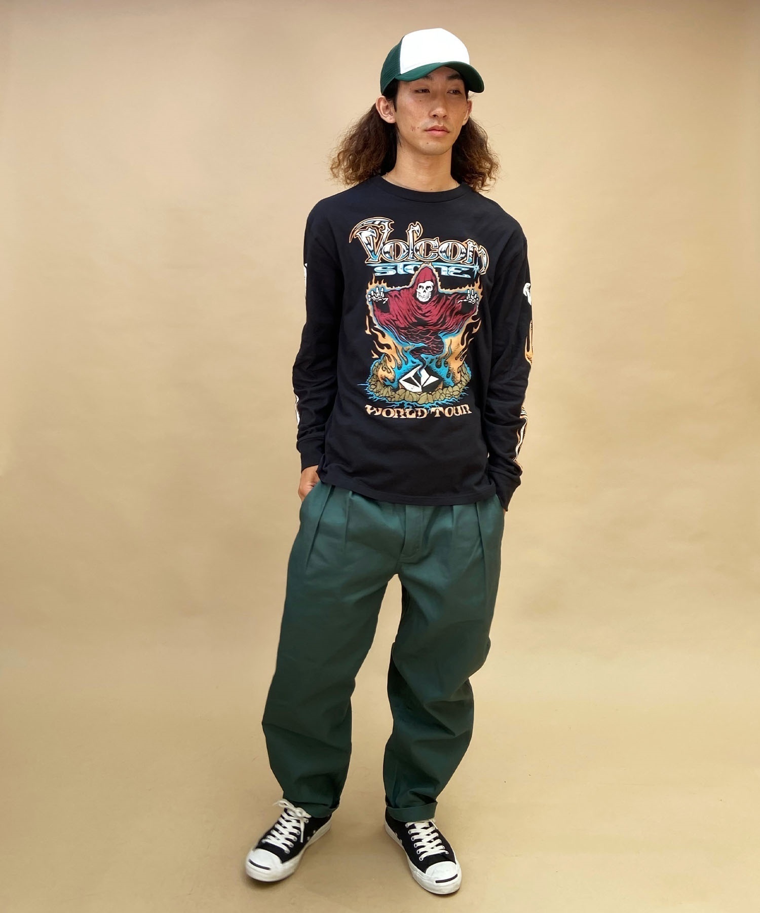 VOLCOM/ボルコム メンズ バンドT ロックT クルーネックコットンロンT AF632304(BLK-S)