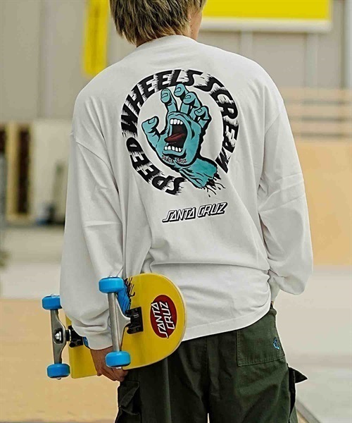 【ムラサキスポーツ限定】SANTACRUZ/サンタクルーズ Speed Wheels Strip L/S Tee 502233403(WHITE-M)