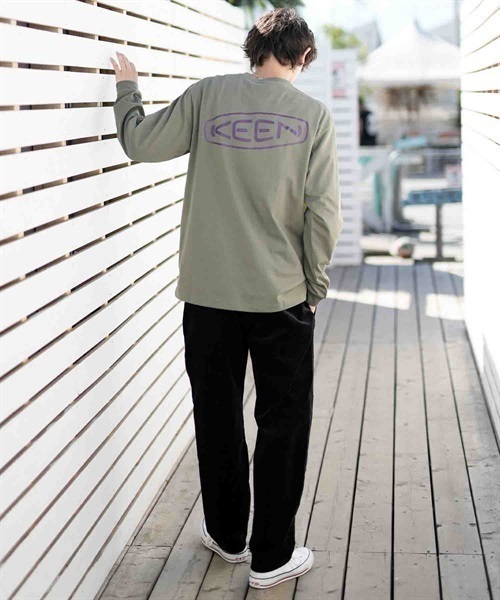 KEEN/キーン 長袖Tシャツ バックプリント 薄手 1026995/1028434/1028436(OLIVE-M)