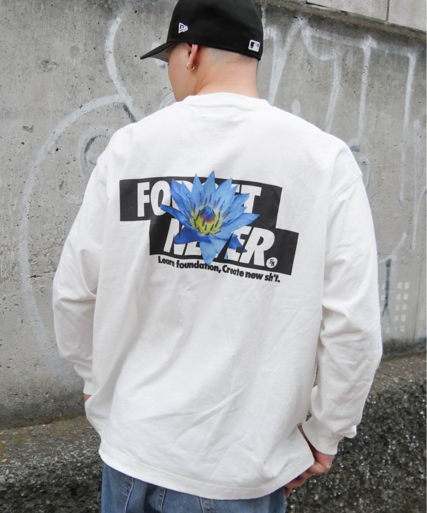 FORGET NEVER/フォーゲットネバー メンズ ロゴロンT バックロゴ クルーネック長袖Tee 234OO1LT117FN ムラサキスポーツ別注(BLK-M)