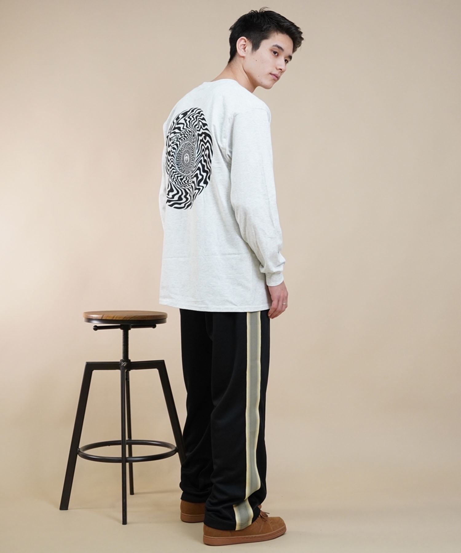 SPITFIRE スピットファイア メンズ 長袖Tシャツ ロンT ルーズシルエット バックプリント SWIRLED CLASSIC(GY/BK-M)