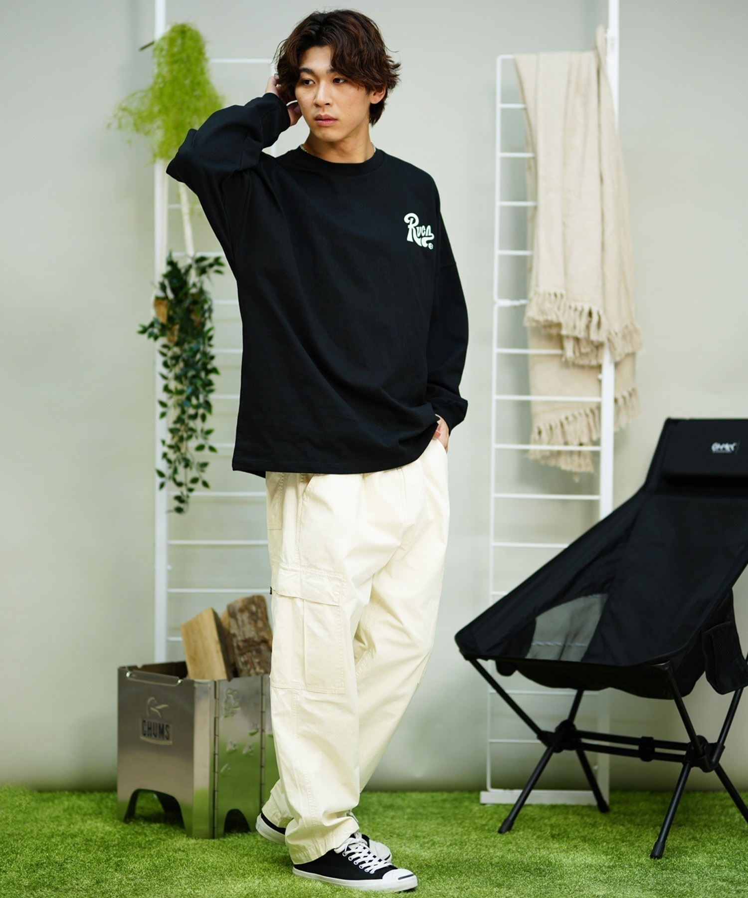 RVCA/ルーカ TACTIX LS TEE ムラサキスポーツ限定 バックプリント BE041-P06(BLK-S)