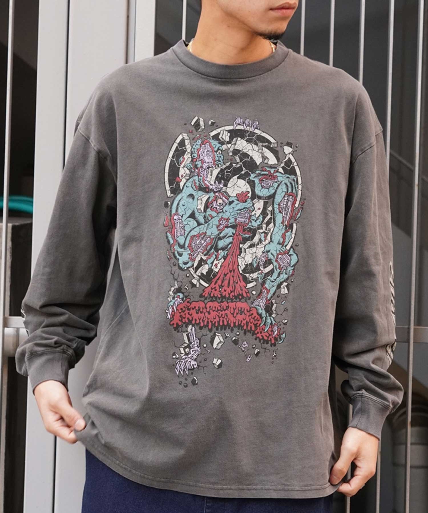 【ムラサキスポーツ限定】 SANTACRUZ サンタクルーズ ロンT フロントプリント ヴィンテージライク 502241402 メンズ 長袖 Tシャツ(P.BLK-M)