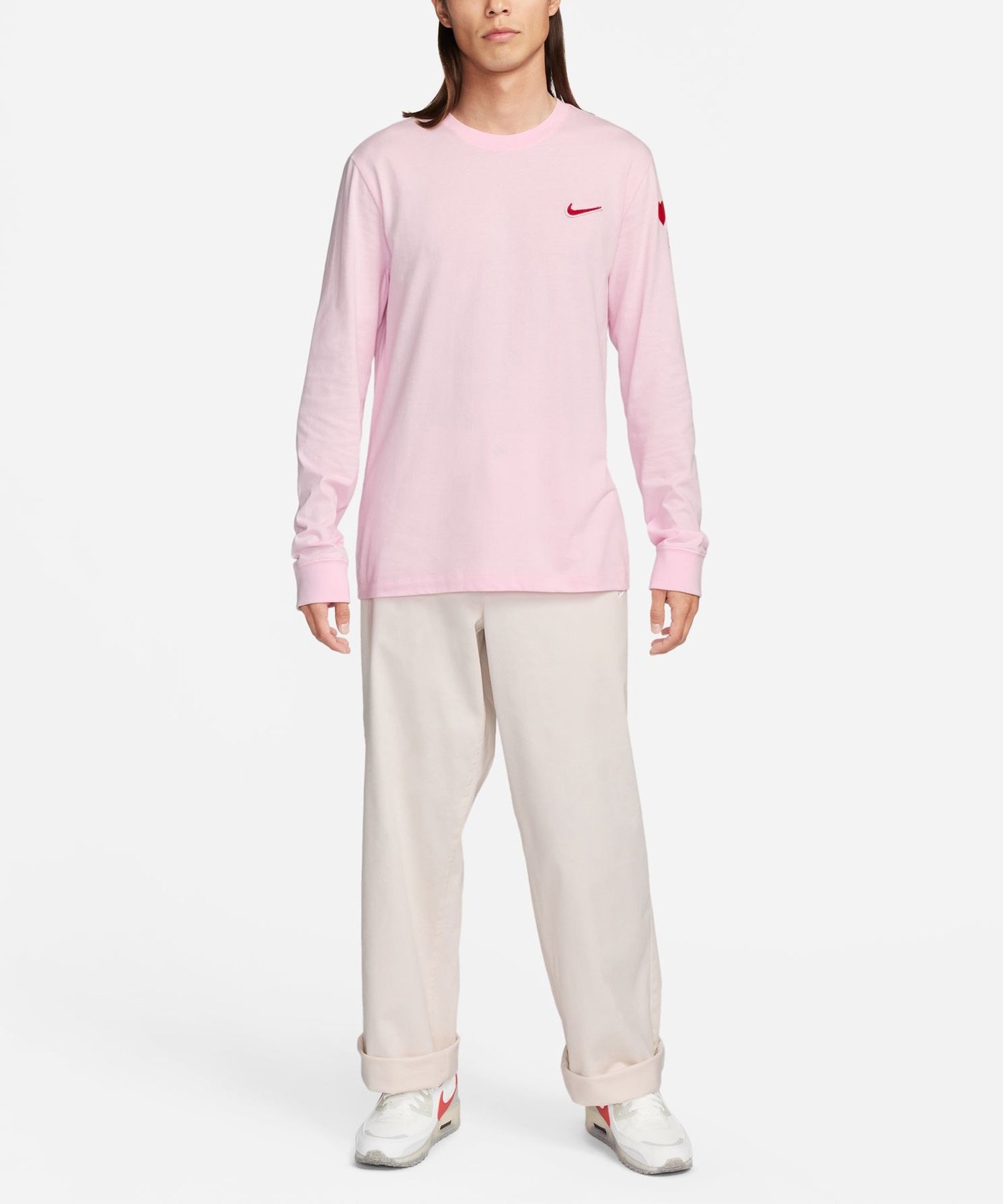 NIKE ナイキ メンズ 長袖 Tシャツ スポーツウェア ロングスリーブ ロンT ワンポイント ロゴ ハート柄 FV3994-663(663-S)