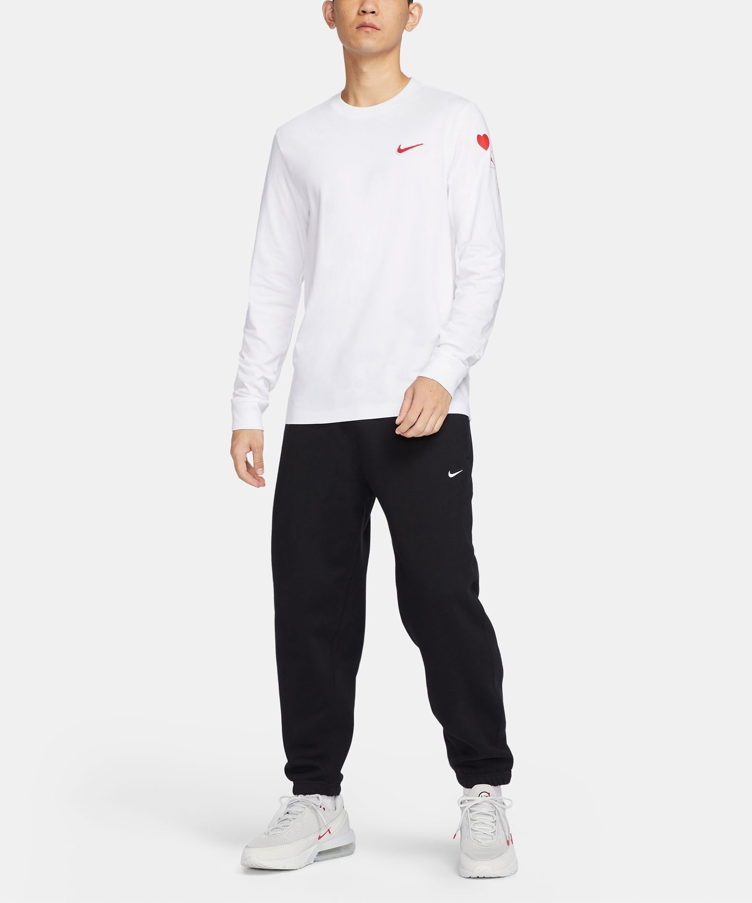 NIKE ナイキ メンズ 長袖 Tシャツ スポーツウェア ロングスリーブ ロンT ワンポイント ロゴ ハート柄 FV3994-100(100-S)