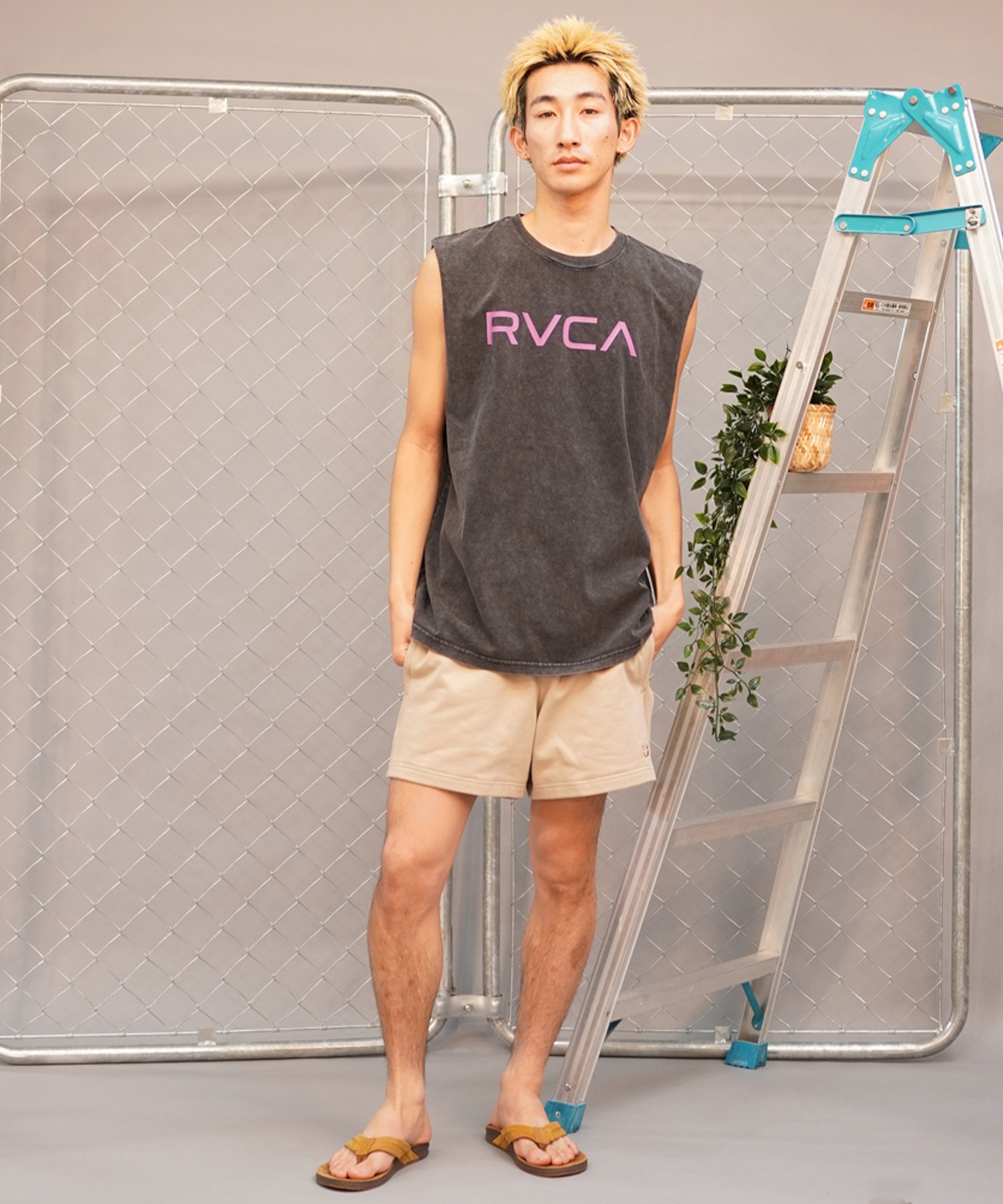 RVCA ルーカ メンズ タンクトップ カットオフ クルーネック BE041-353(WHT-S)