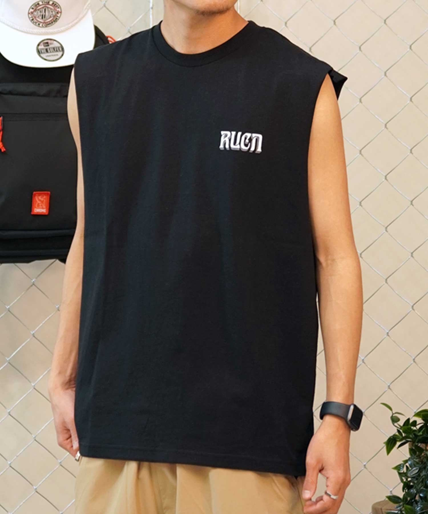 【クーポン対象】RVCA ルーカ メンズ カットオフ タンク トップ ボックスシルエット BE041-P35 ムラサキスポーツ限定(BLK-S)