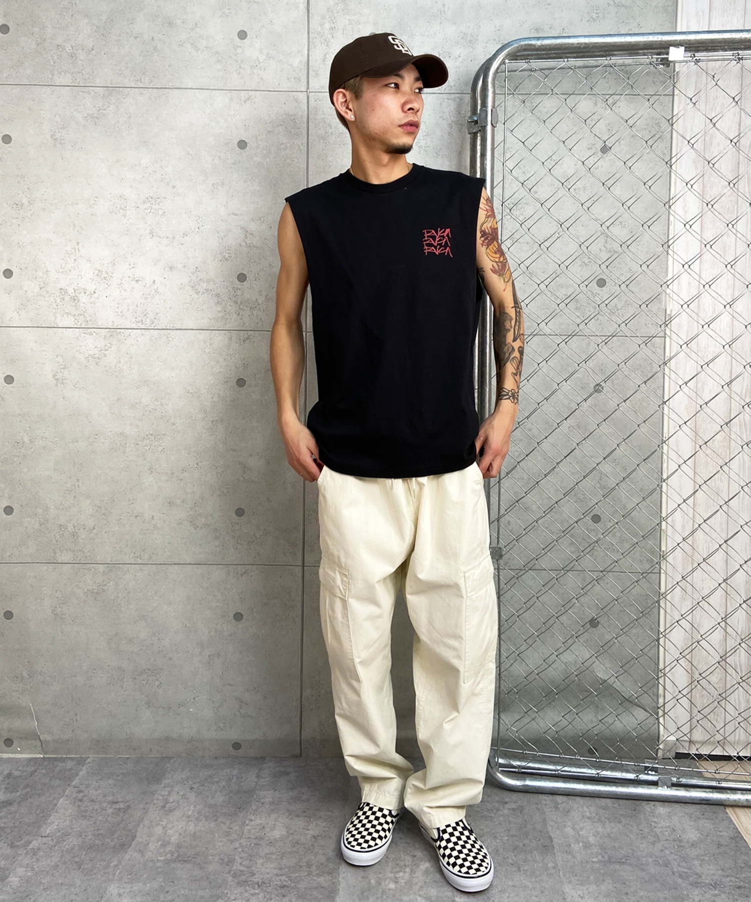 RVCA ルーカ メンズ タンクトップ カットオフ バックプリント オーバーサイズ BE04A-357(WHT-S)