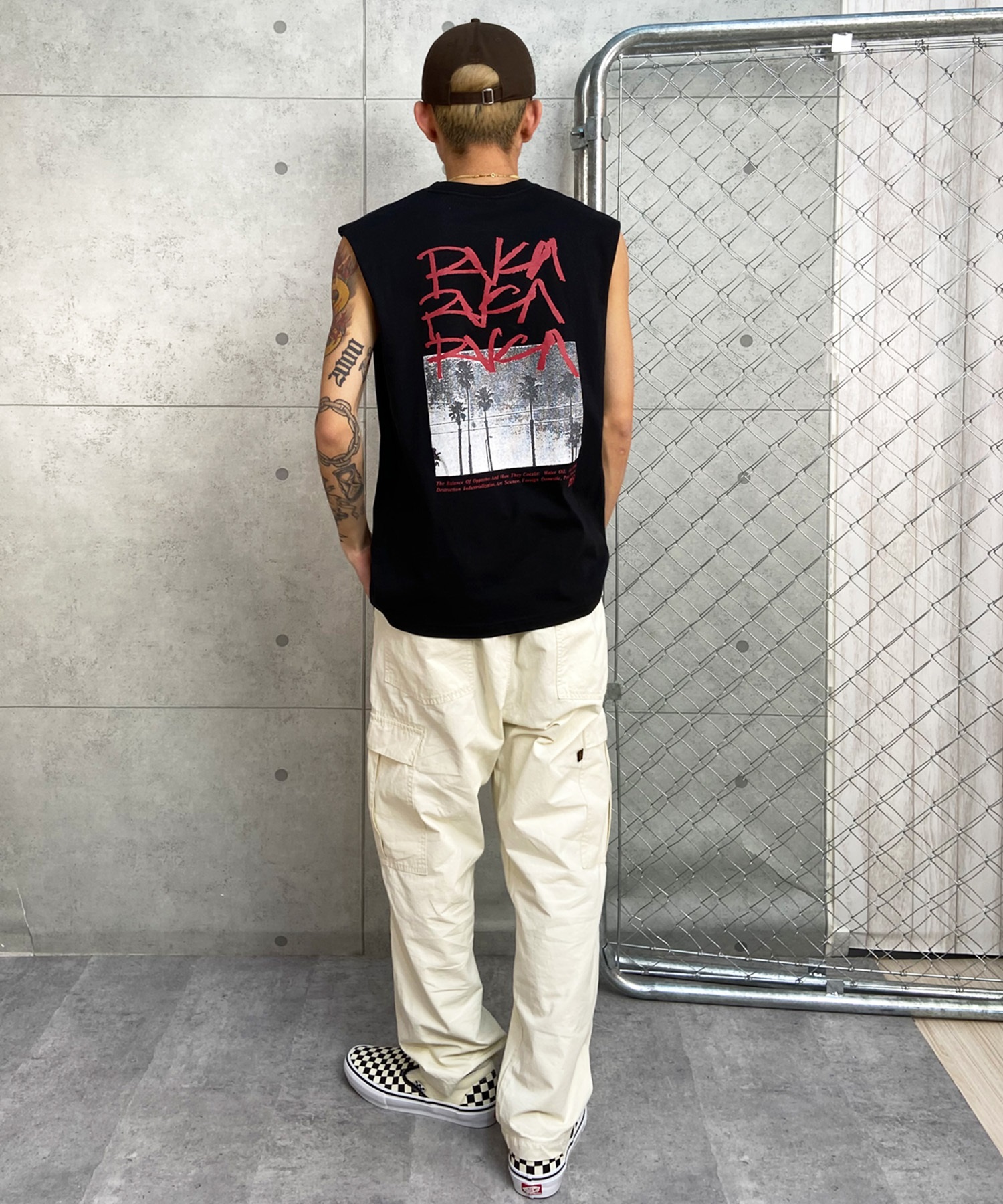 RVCA ルーカ メンズ タンクトップ カットオフ バックプリント オーバーサイズ BE04A-357(WHT-S)