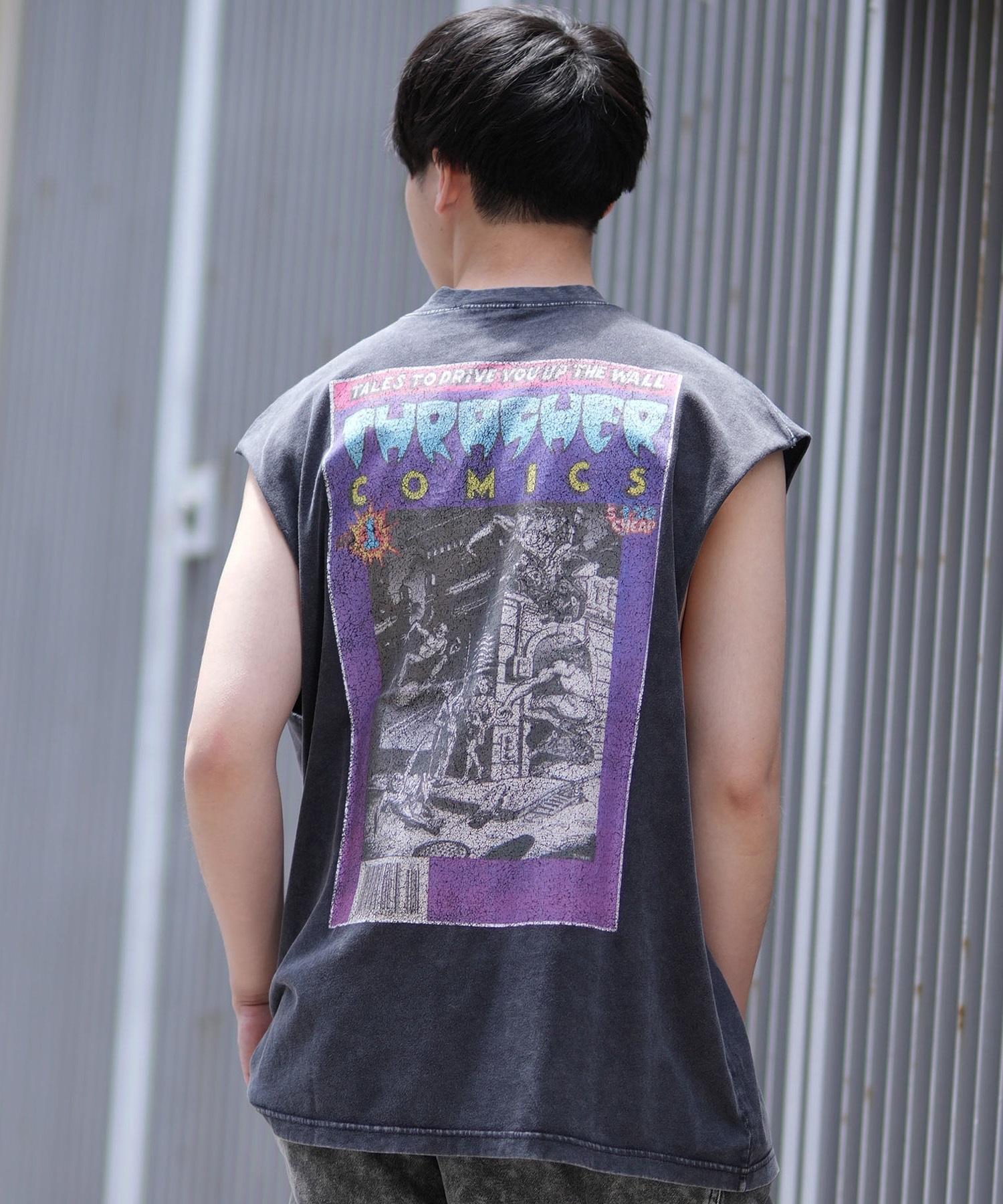 THRASHER スラッシャー メンズ タンクトップ コミック ピグメント加工