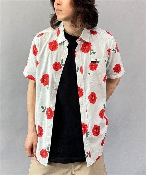 RVCA/ルーカ 花柄シャツ 半袖カジュアルシャツ/レーヨンシャツ