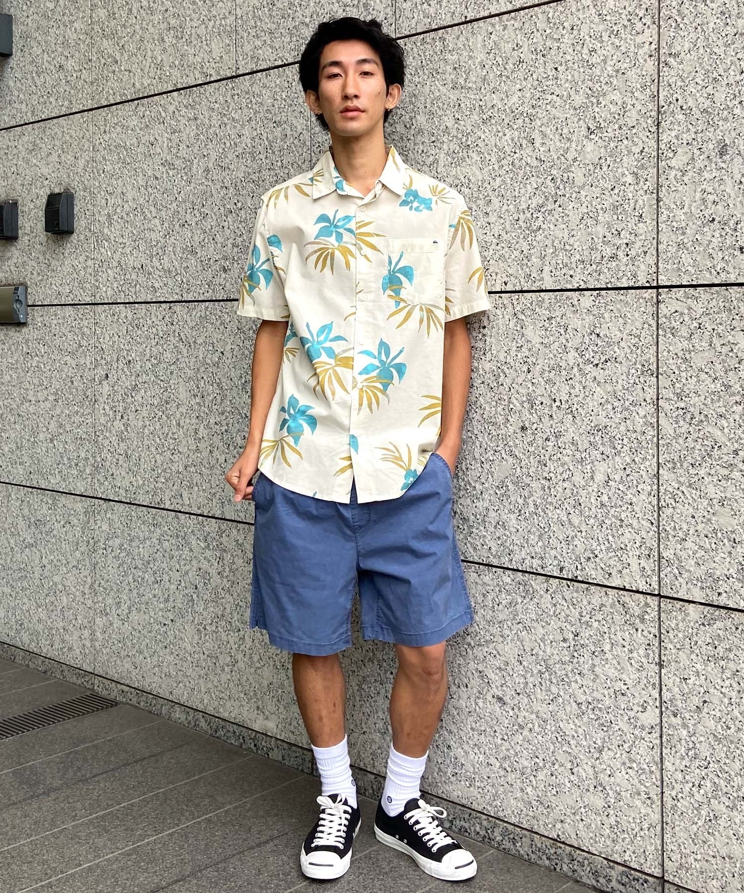 【クーポン対象】QUIKSILVER クイックシルバー メンズ 半袖 シャツ アロハシャツ 総柄 胸ポケット AQYWT03312(BKQ6-M)